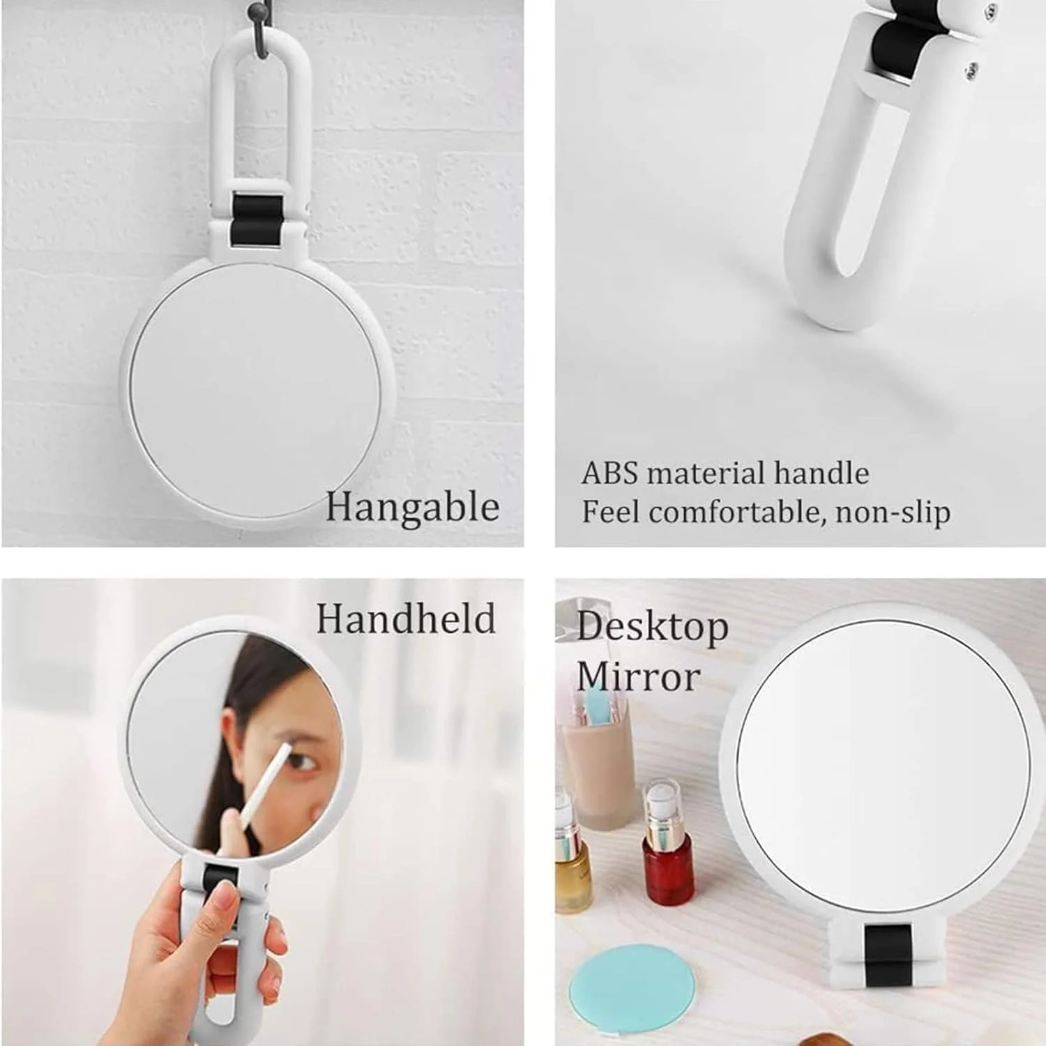 آینه دستی بزرگنمایی 15 برابر Arabest، آینه آرایشی تاشو دو طرفه برای خانم ها با دسته قابل تنظیم، اندازه جمع و جور و قابل حمل برای دختران (سفید)