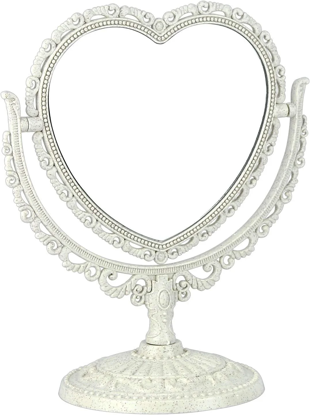 آینه آرایشی Arabest، آینه رومیزی دو طرفه با بزرگنمایی، آینه آرایشی دوست داشتنی قلبی شکل با چرخش 360 درجه، آینه اتاق خواب حمام (بژ)