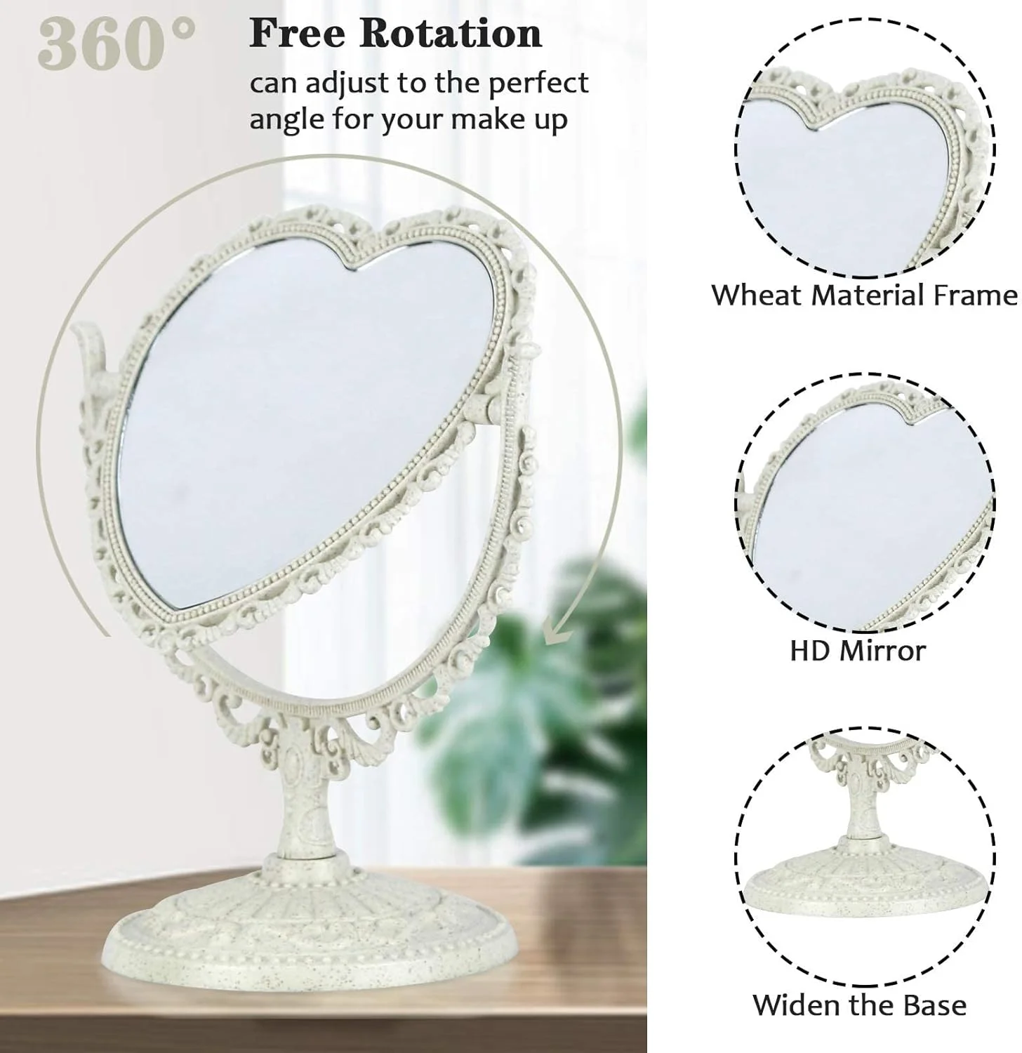 آینه آرایشی Arabest، آینه رومیزی دو طرفه با بزرگنمایی، آینه آرایشی دوست داشتنی قلبی شکل با چرخش 360 درجه، آینه اتاق خواب حمام (بژ) آینه آرایشی Arabest، آینه رومیزی دو طرفه با بزرگنمایی، آینه آرایشی دوست داشتنی قلبی شکل با چرخش 360 درجه، آینه اتاق خواب حمام (بژ)