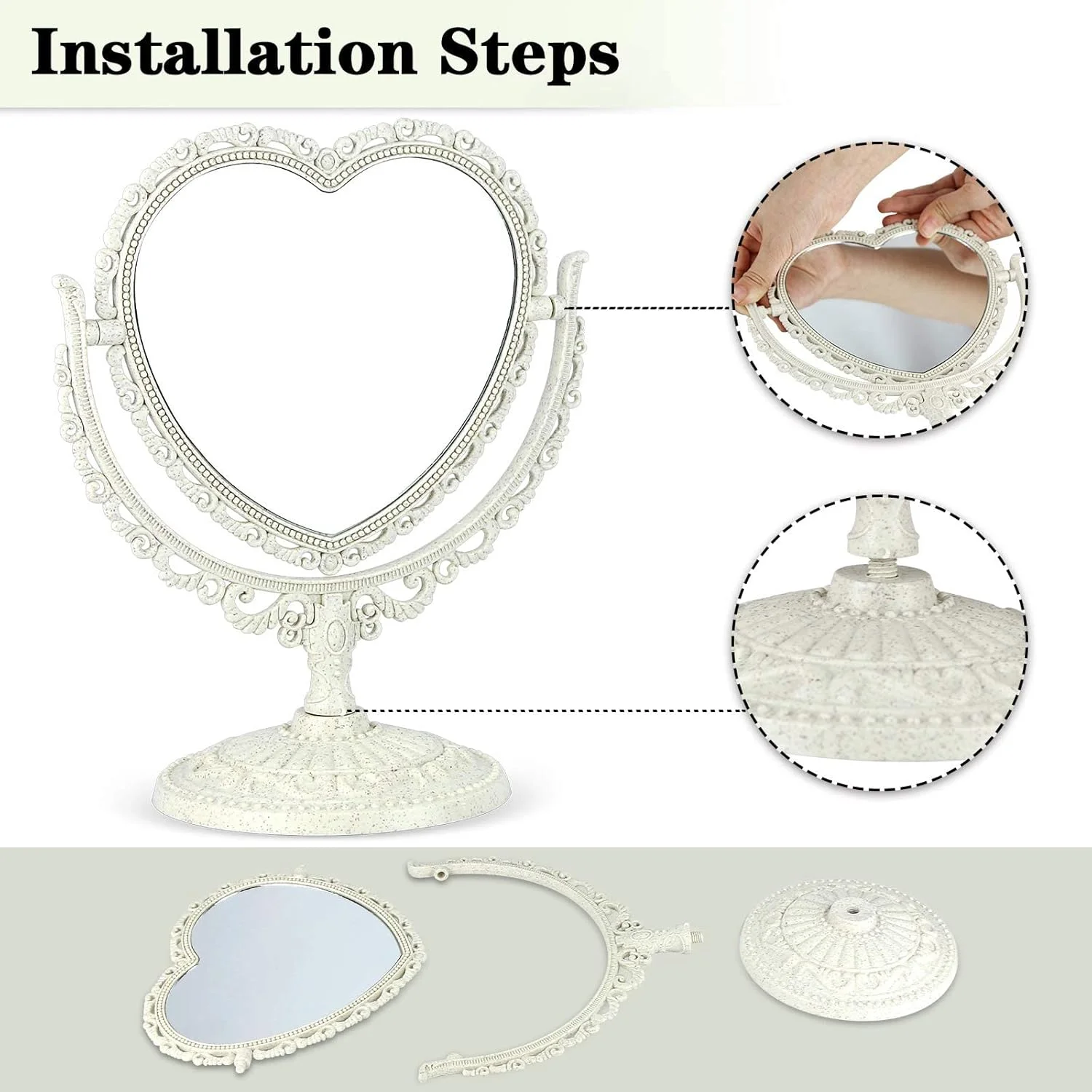 آینه آرایشی Arabest، آینه رومیزی دو طرفه با بزرگنمایی، آینه آرایشی دوست داشتنی قلبی شکل با چرخش 360 درجه، آینه اتاق خواب حمام (بژ) آینه آرایشی Arabest، آینه رومیزی دو طرفه با بزرگنمایی، آینه آرایشی دوست داشتنی قلبی شکل با چرخش 360 درجه، آینه اتاق خواب حمام (بژ)