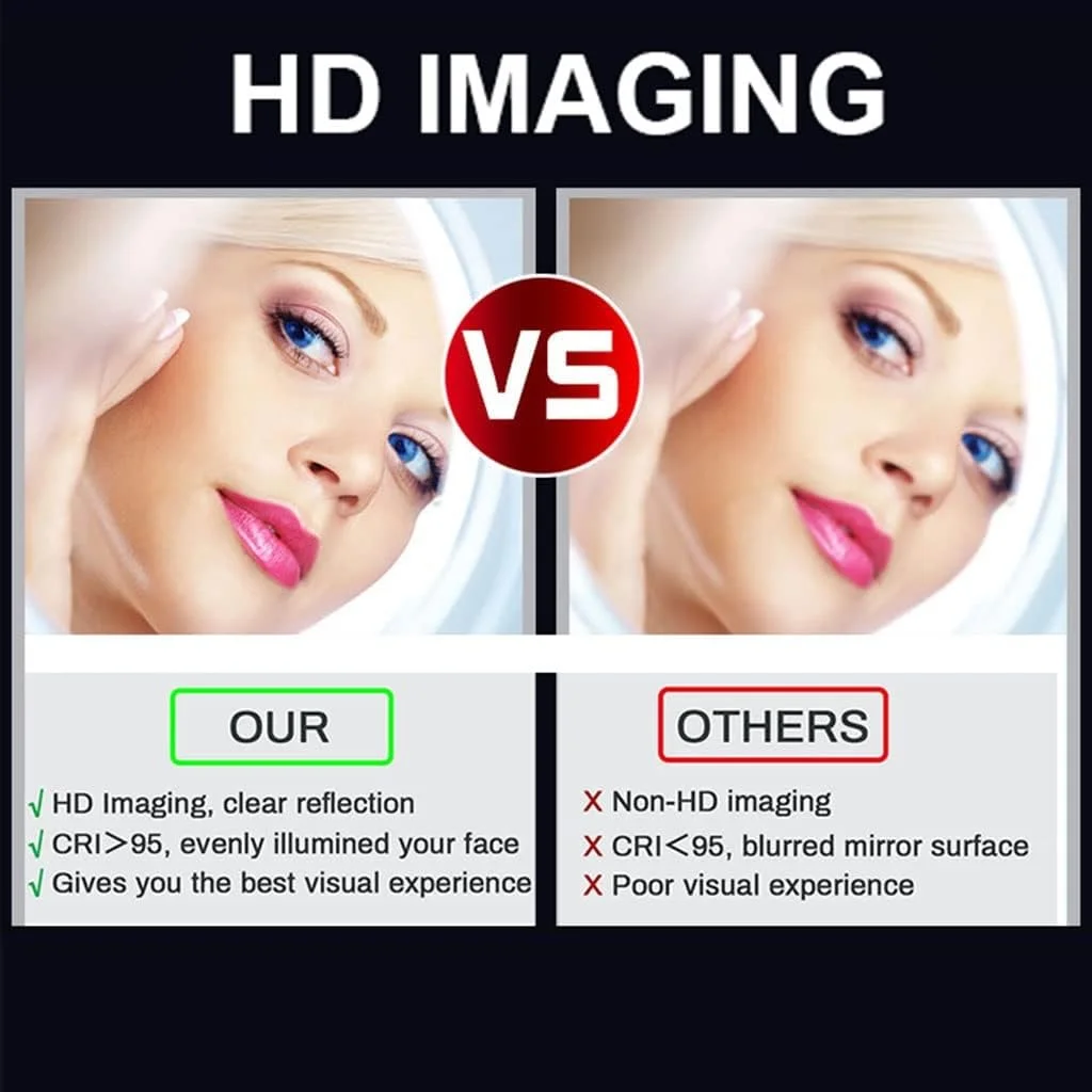 آینه بزرگ بدون قاب حمام با چراغ های LED، آینه مستطیلی دیواری، دکمه لمسی، ضد آب IP44، نور سفید/نور گرم LEOWE