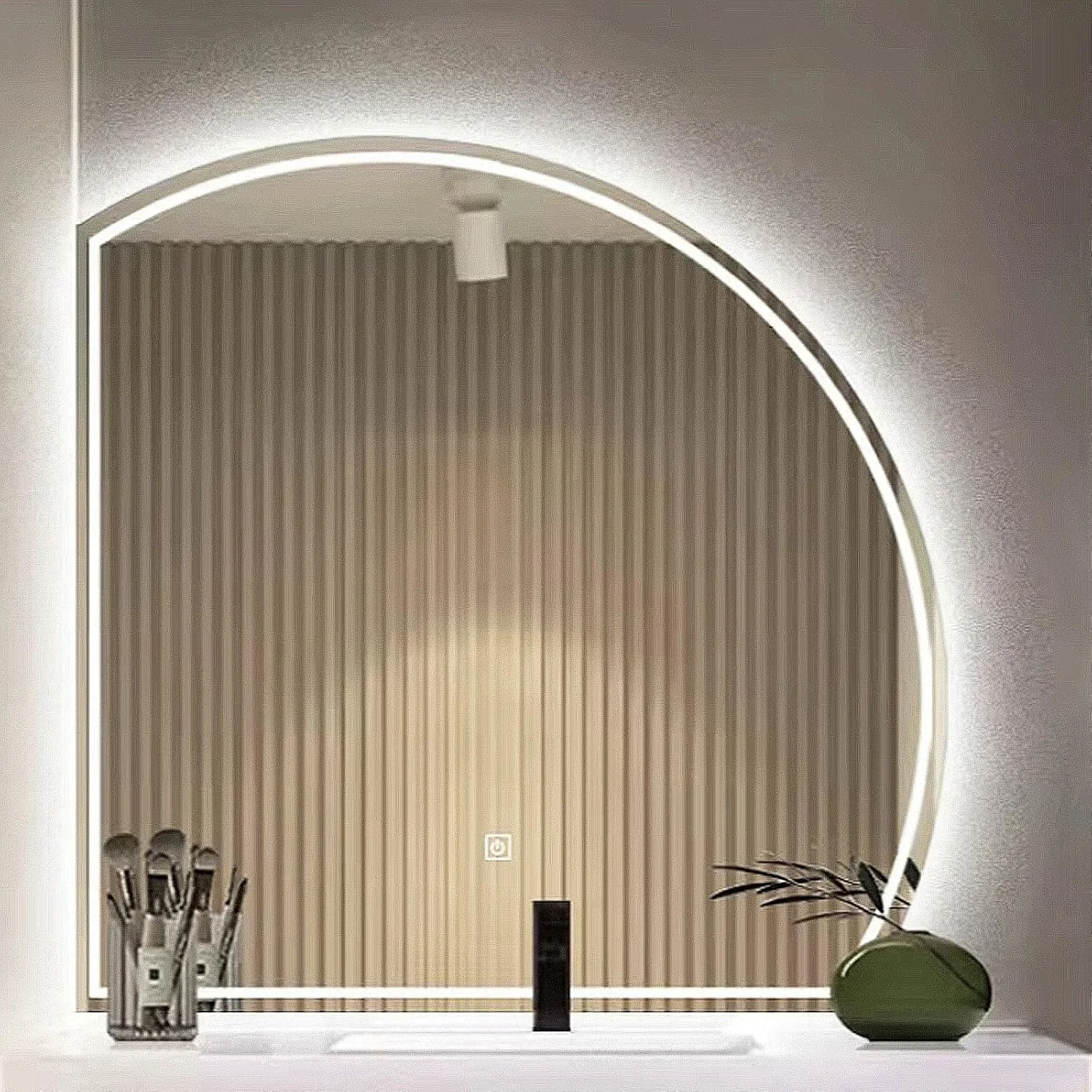 آینه های نیم دایره ای نامتقارن نورانی، آینه حمام LED، آینه روشویی دیواری، آینه آرایشی قابل تنظیم 3000K-6000K، حافظه، صفحه لمسی، هدیه خانه نویی