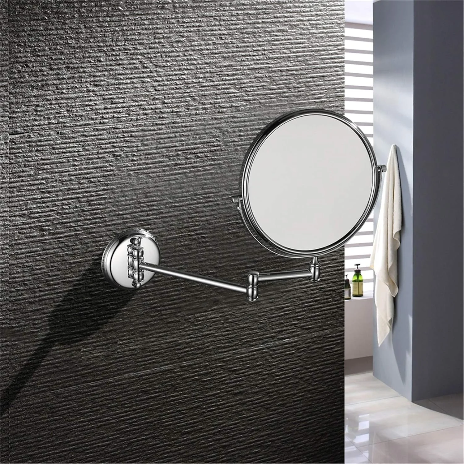 آینه آرایشی دیواری آراست، آینه دو طرفه رومیزی با روکش کروم 8 اینچی با بزرگنمایی، آینه های آرایشی چرخشی قابل گسترش حمام، 5X LEOWE آینه آرایشی دیواری آراست، آینه دو طرفه رومیزی با روکش کروم 8 اینچی با بزرگنمایی، آینه های آرایشی چرخشی قابل گسترش حمام، 5X LEOWE