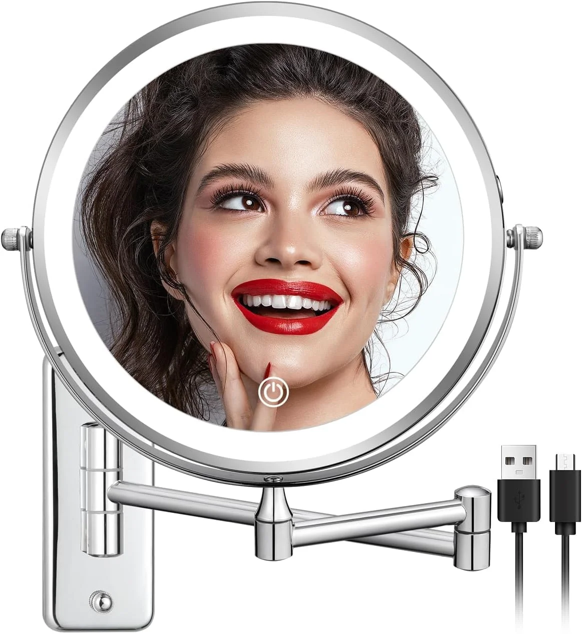آینه آرایشی چراغ دار Azonee، آینه روشویی دیواری، آینه آرایشی دو طرفه 1x/10x با بزرگنمایی، 3 حالت نور قابل تنظیم، آینه روشویی چرخشی 360 درجه 7 اینچی دو طرفه و قابل افزایش