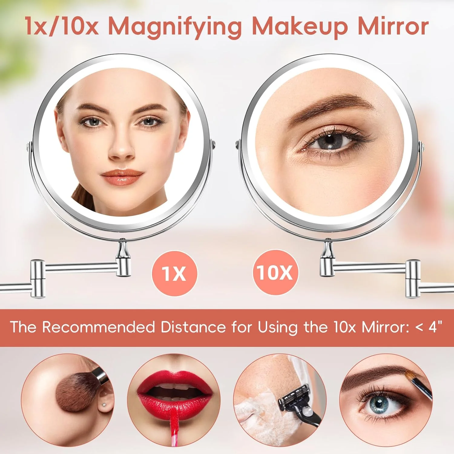 آینه آرایشی دیواری 8 اینچی، آینه روشویی بزرگنمایی 1x/10x با چراغ، آینه حمام LED قابل شارژ با 3 رنگ نور و روشنایی قابل تنظیم، آینه اصلاح چرخشی 360 درجه با کلید لمسی آینه آرایشی دیواری 8 اینچی، آینه روشویی بزرگنمایی 1x/10x با چراغ، آینه حمام LED قابل شارژ با 3 رنگ نور و روشنایی قابل تنظیم، آینه اصلاح چرخشی 360 درجه با کلید لمسی