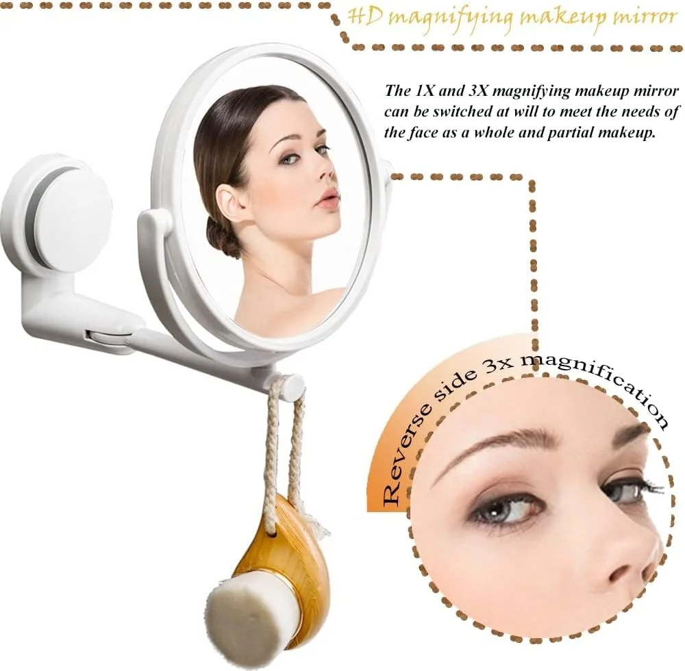 آینه آرایشی دیواری Azonee، آینه آرایشی دو طرفه 5.9 اینچی با بزرگنمایی 1X و 3X، آینه حمام چرخشی و قابل افزایش آینه آرایشی دیواری Azonee، آینه آرایشی دو طرفه 5.9 اینچی با بزرگنمایی 1X و 3X، آینه حمام چرخشی و قابل افزایش