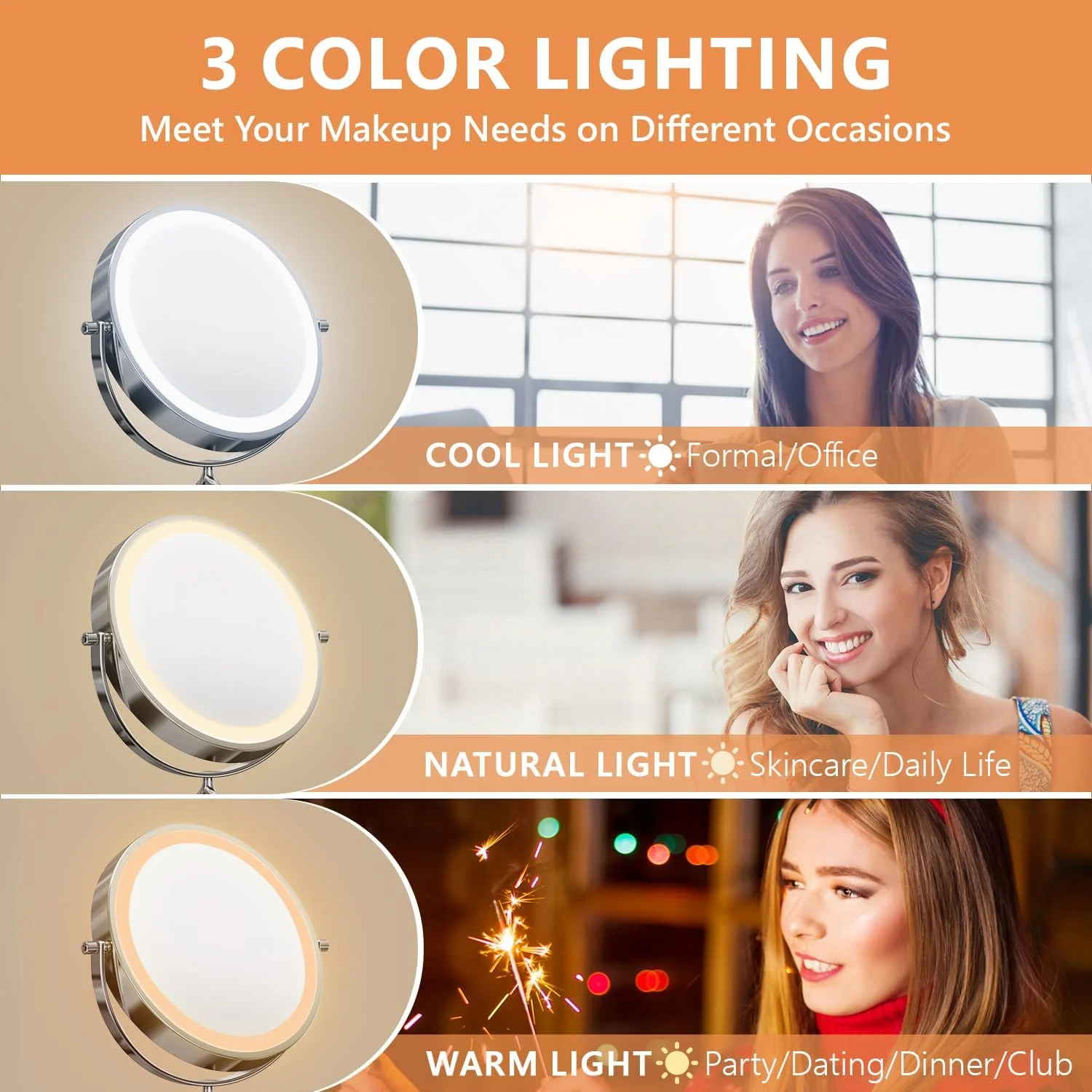 آینه آرایشی دیواری Auxmir با موچین، آینه دو طرفه بزرگنمایی 1X/20X با نور 3 رنگ، آینه حمام چرخان 360 درجه با بازوی قابل گسترش آینه آرایشی دیواری Auxmir با موچین، آینه دو طرفه بزرگنمایی 1X/20X با نور 3 رنگ، آینه حمام چرخان 360 درجه با بازوی قابل گسترش