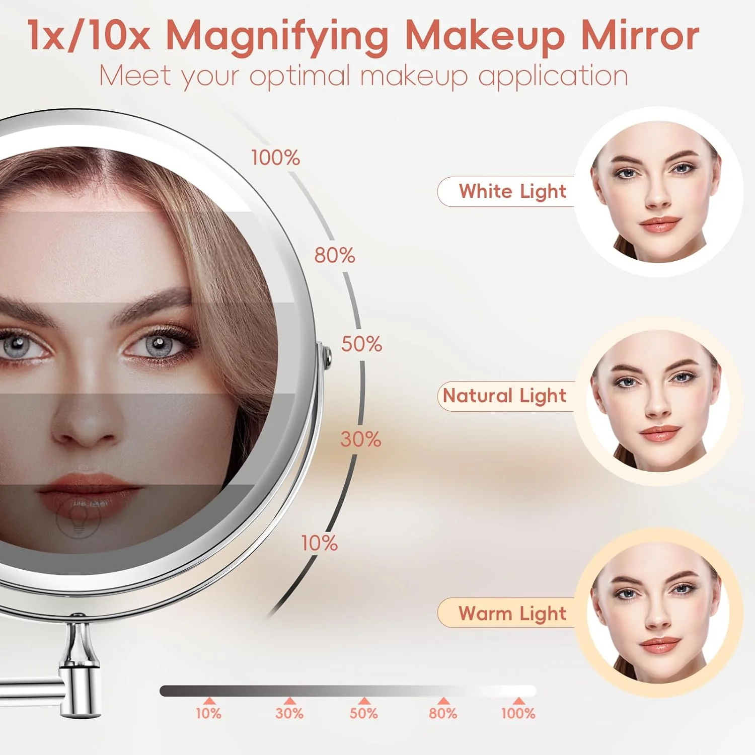 آینه آرایشی دیواری 8 اینچی، آینه روشویی بزرگنمایی 1x/10x با چراغ، آینه حمام LED قابل شارژ با 3 رنگ نور و روشنایی قابل تنظیم، آینه اصلاح چرخشی 360 درجه با کلید لمسی آینه آرایشی دیواری 8 اینچی، آینه روشویی بزرگنمایی 1x/10x با چراغ، آینه حمام LED قابل شارژ با 3 رنگ نور و روشنایی قابل تنظیم، آینه اصلاح چرخشی 360 درجه با کلید لمسی