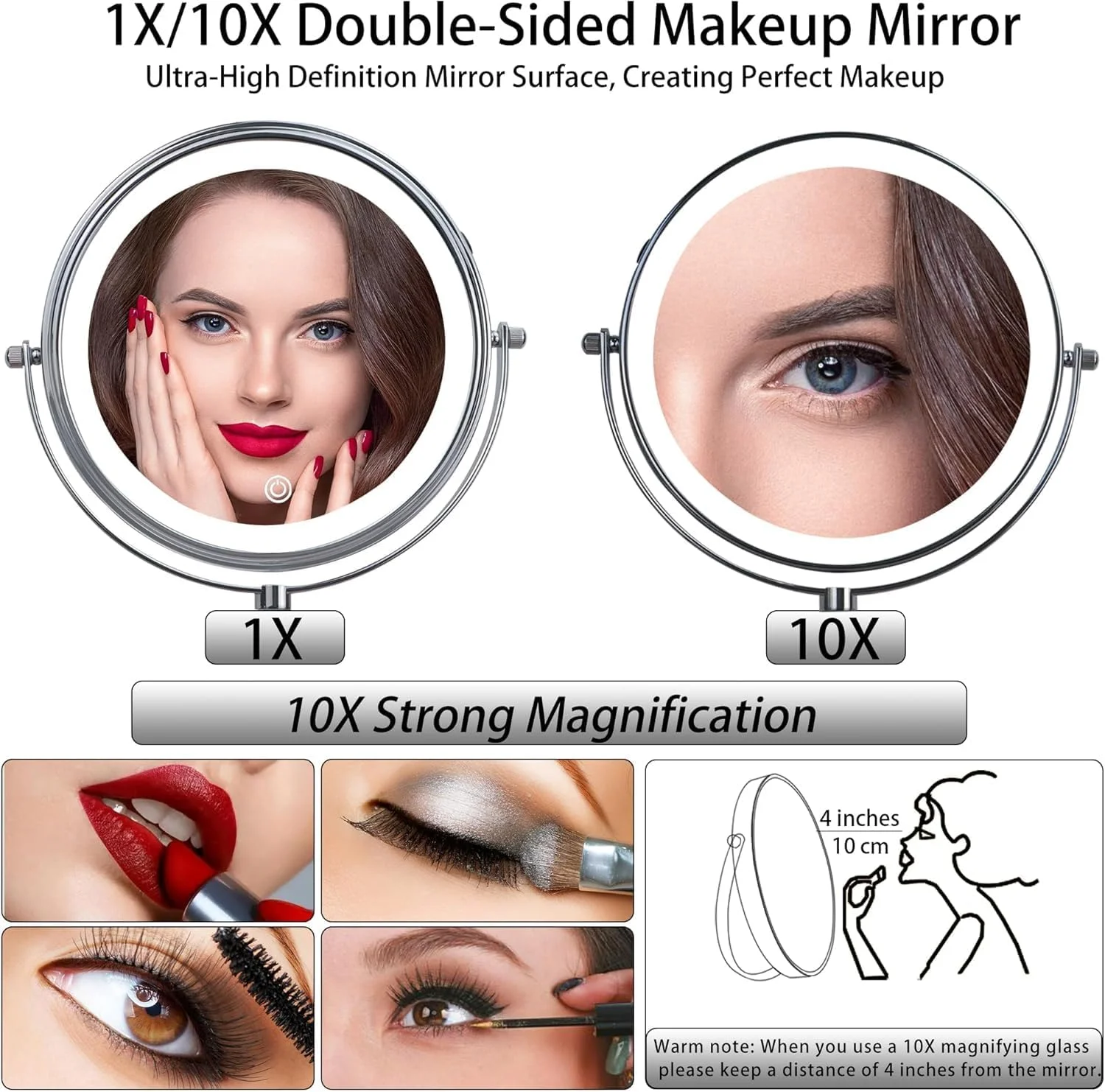 آینه آرایشی چراغ دار Azonee، آینه روشویی دیواری، آینه آرایشی دو طرفه 1x/10x با بزرگنمایی، 3 حالت نور قابل تنظیم، آینه روشویی چرخشی 360 درجه 7 اینچی دو طرفه و قابل افزایش آینه آرایشی چراغ دار Azonee، آینه روشویی دیواری، آینه آرایشی دو طرفه 1x/10x با بزرگنمایی، 3 حالت نور قابل تنظیم، آینه روشویی چرخشی 360 درجه 7 اینچی دو طرفه و قابل افزایش