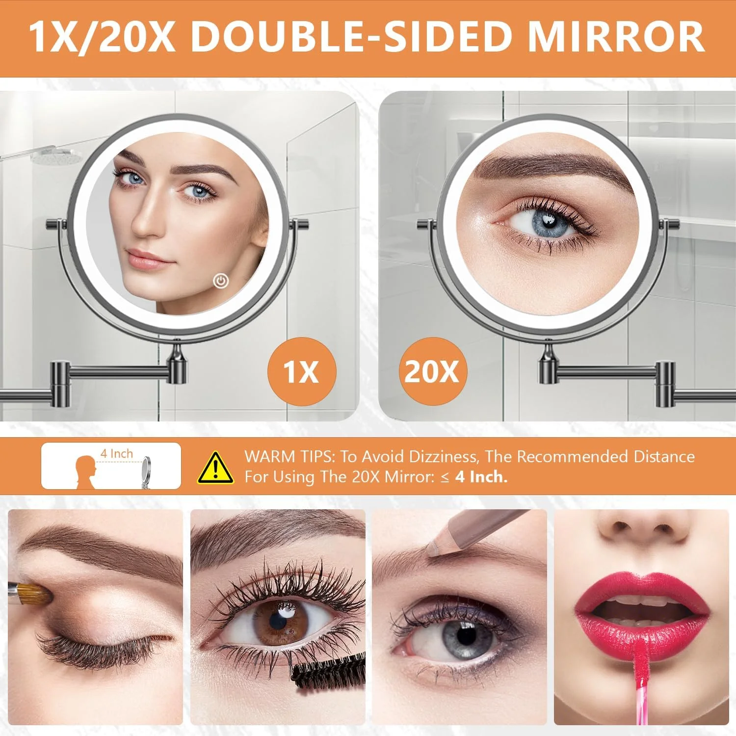 آینه آرایشی دیواری Auxmir با موچین، آینه دو طرفه بزرگنمایی 1X/20X با نور 3 رنگ، آینه حمام چرخان 360 درجه با بازوی قابل گسترش آینه آرایشی دیواری Auxmir با موچین، آینه دو طرفه بزرگنمایی 1X/20X با نور 3 رنگ، آینه حمام چرخان 360 درجه با بازوی قابل گسترش