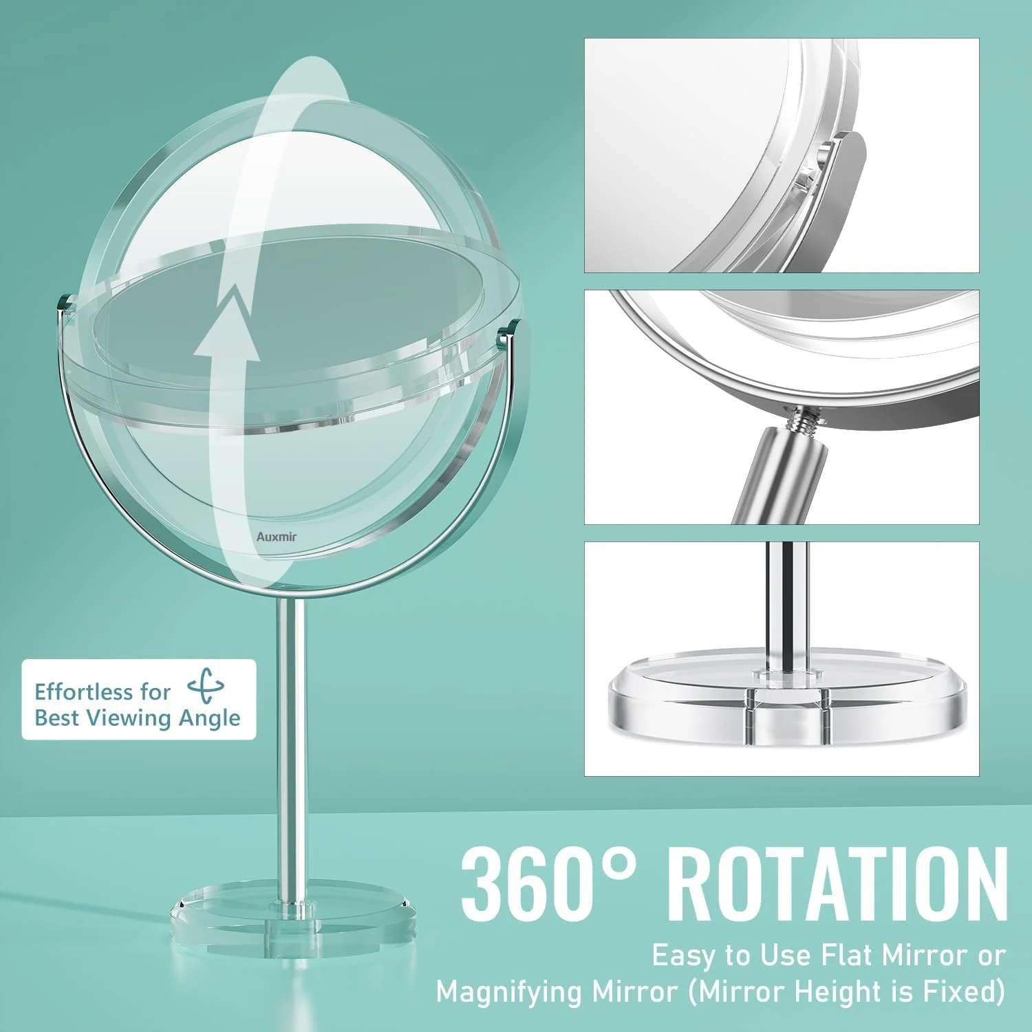 آینه آرایشی بزرگنمایی دو طرفه Auxmir با بزرگنمایی 30X / 1X، آینه رومیزی گرد به سبک کریستالی، چرخش 360 درجه، قابل حمل برای میز آرایش، میز کار، حمام، اتاق خواب، مسافرت، شفاف آینه آرایشی بزرگنمایی دو طرفه Auxmir با بزرگنمایی 30X / 1X، آینه رومیزی گرد به سبک کریستالی، چرخش 360 درجه، قابل حمل برای میز آرایش، میز کار، حمام، اتاق خواب، مسافرت، شفاف