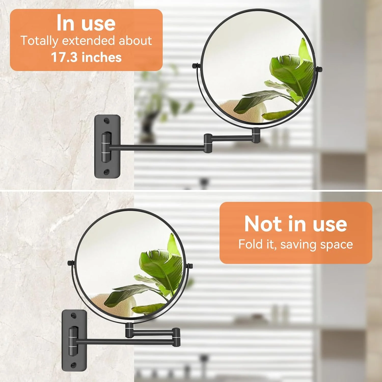 آینه آرایشی دیواری 8 اینچی، آینه بزرگنمایی دو طرفه 1X/10X با بازوی تاشو، آینه اصلاح چرخشی 360 درجه برای حمام و آرایش، مشکی (بدون نور) آینه آرایشی دیواری 8 اینچی، آینه بزرگنمایی دو طرفه 1X/10X با بازوی تاشو، آینه اصلاح چرخشی 360 درجه برای حمام و آرایش، مشکی (بدون نور)