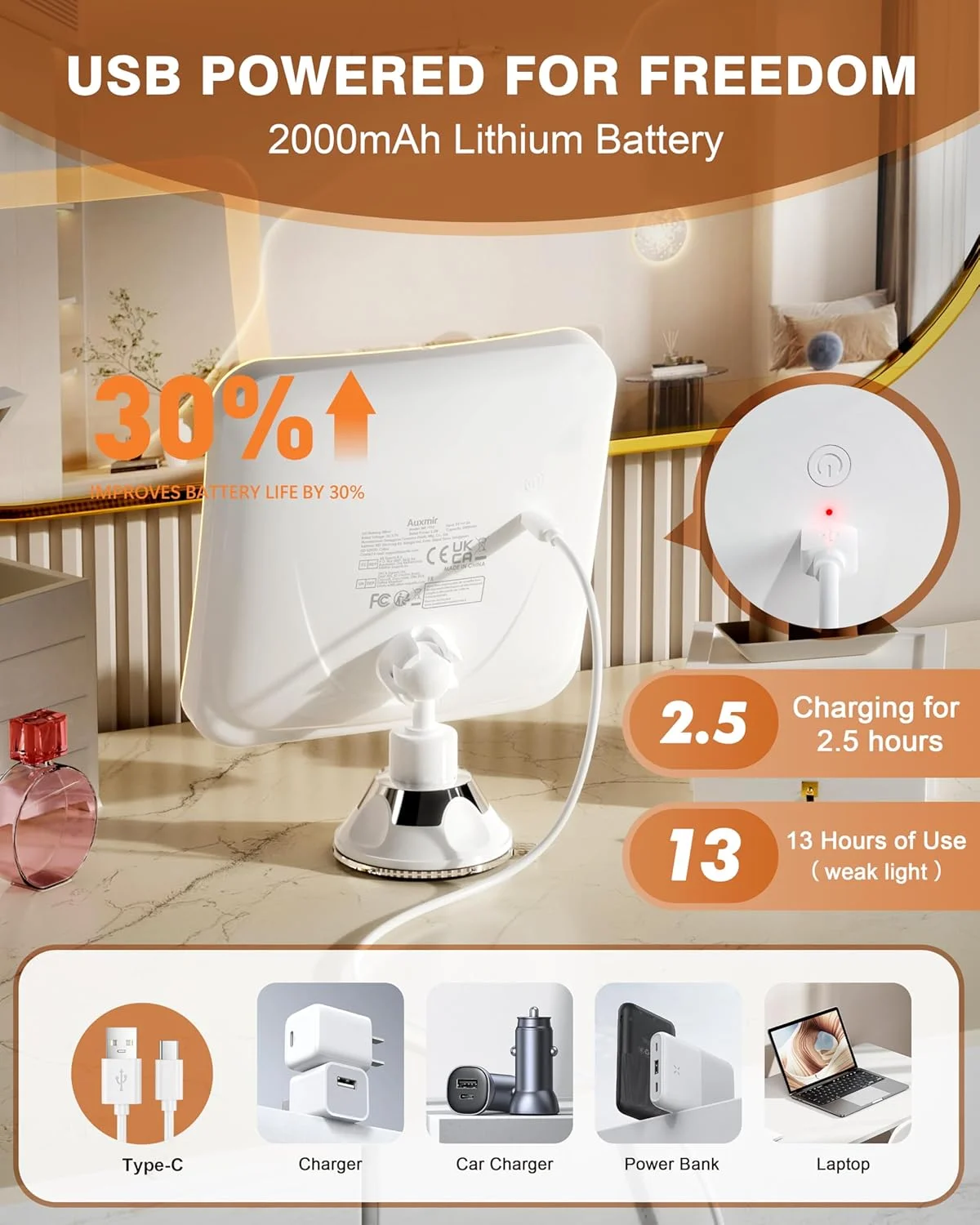 آینه آرایشی شارژی اکسمیر با بزرگنمایی 20 برابر، دارای نور، پایه رومیزی، 2000 میلی آمپر ساعت، 19.5 x 16 سانتی متر، مشکی، سبک مدرن، بدون قاب، چرخش 360 درجه آینه آرایشی شارژی اکسمیر با بزرگنمایی 20 برابر، دارای نور، پایه رومیزی، 2000 میلی آمپر ساعت، 19.5 x 16 سانتی متر، مشکی، سبک مدرن، بدون قاب، چرخش 360 درجه