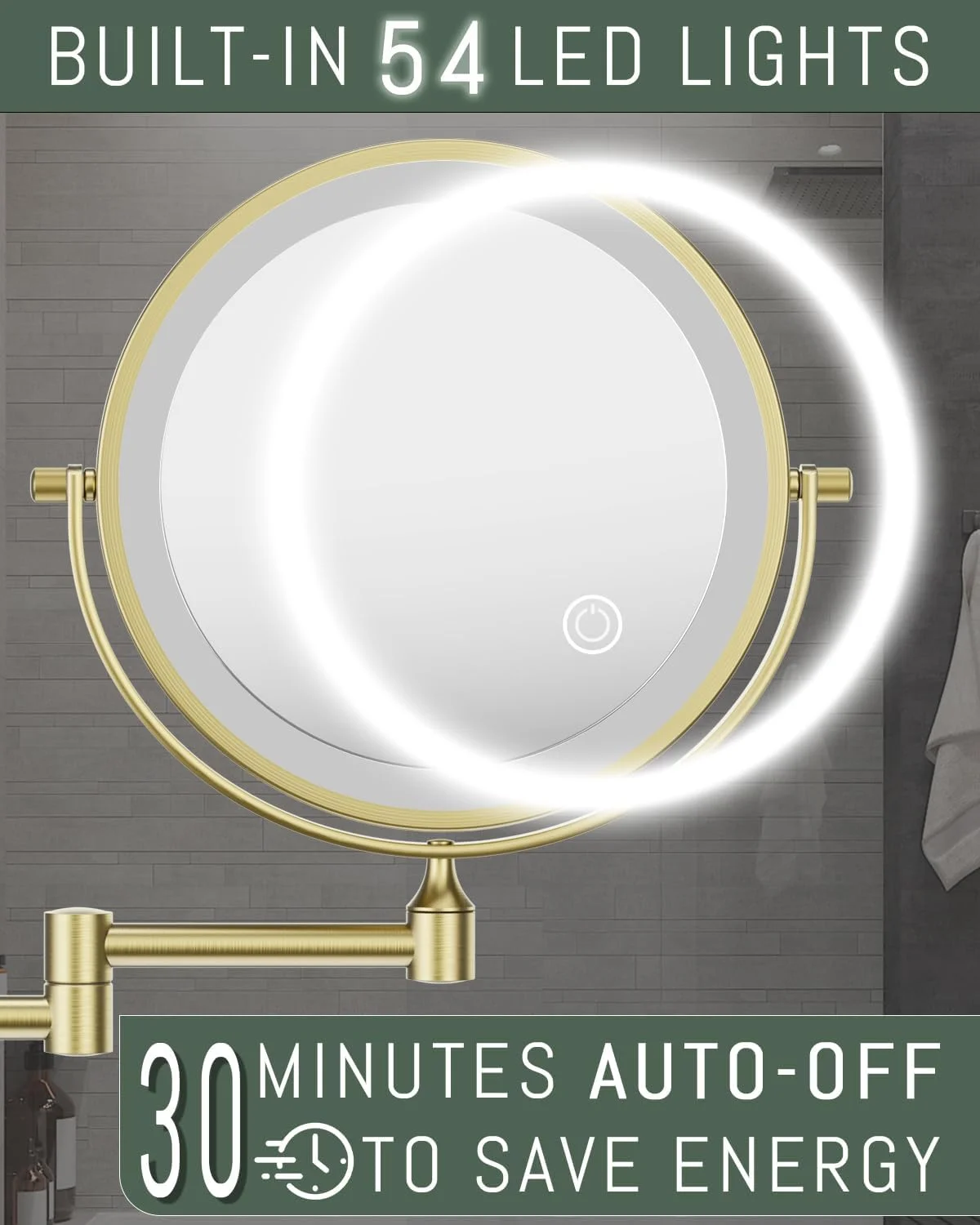 آینه آرایشی نوردار Auxmir، آینه آرایش شارژی 1X/10X، آینه اصلاح، نصب دیواری، آینه بزرگنمایی دو طرفه با 3 رنگ نور، صفحه لمسی، چرخش 360 درجه برای حمام آینه آرایشی نوردار Auxmir، آینه آرایش شارژی 1X/10X، آینه اصلاح، نصب دیواری، آینه بزرگنمایی دو طرفه با 3 رنگ نور، صفحه لمسی، چرخش 360 درجه برای حمام