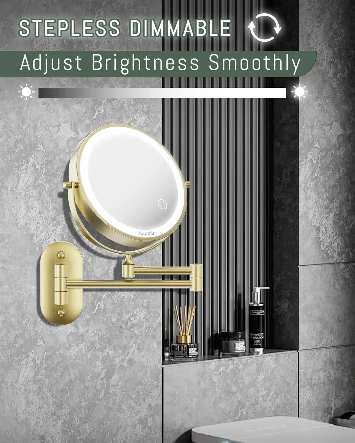آینه آرایشی نوردار Auxmir، آینه آرایش شارژی 1X/10X، آینه اصلاح، نصب دیواری، آینه بزرگنمایی دو طرفه با 3 رنگ نور، صفحه لمسی، چرخش 360 درجه برای حمام آینه آرایشی نوردار Auxmir، آینه آرایش شارژی 1X/10X، آینه اصلاح، نصب دیواری، آینه بزرگنمایی دو طرفه با 3 رنگ نور، صفحه لمسی، چرخش 360 درجه برای حمام