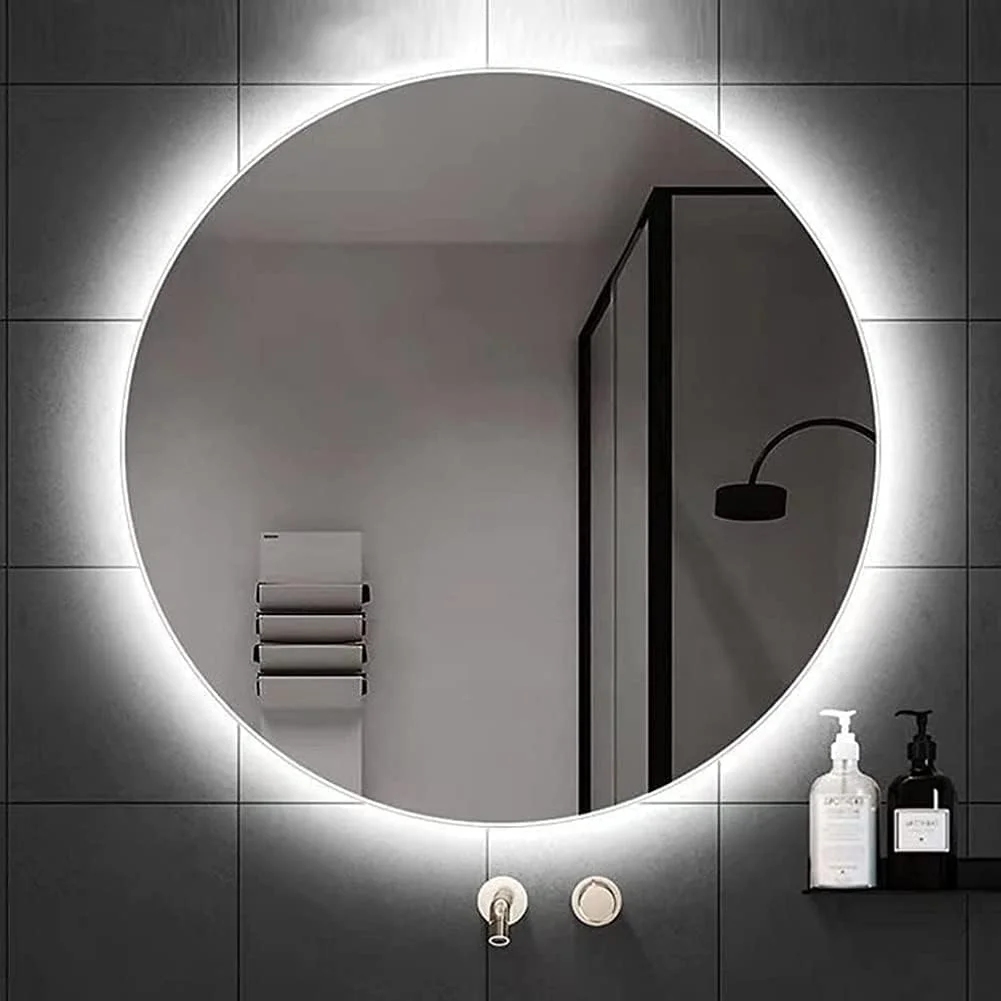 آینه روشویی LED با نور پس زمینه، آینه LED بدون قاب دیواری (نور سفید/نور گرم) (رنگ: نور سفید، اندازه: گرد بدون قاب 900 میلی متر)