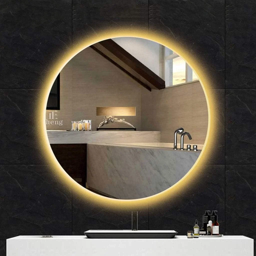 آینه گرد نور پس زمینه دار برای دکور دیوار حمام منزل، آینه آرایش/حمام دیواری، آینه LED روشن برای دکور دیوار حمام منزل، آینه آرایش/حمام دیواری با نور