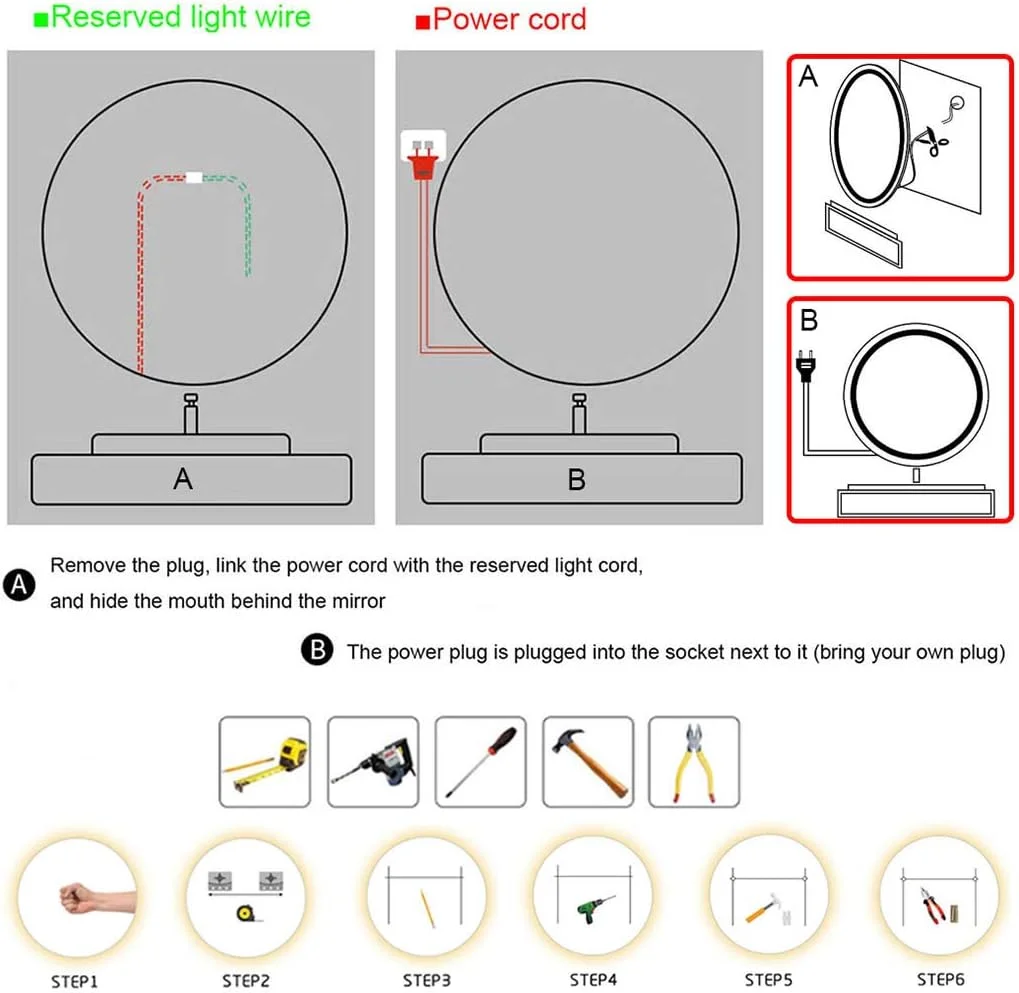 آینه گرد نور پس زمینه دار برای دکور دیوار حمام منزل، آینه آرایش/حمام دیواری، آینه LED روشن برای دکور دیوار حمام منزل، آینه آرایش/حمام دیواری با نور آینه گرد نور پس زمینه دار برای دکور دیوار حمام منزل، آینه آرایش/حمام دیواری، آینه LED روشن برای دکور دیوار حمام منزل، آینه آرایش/حمام دیواری با نور