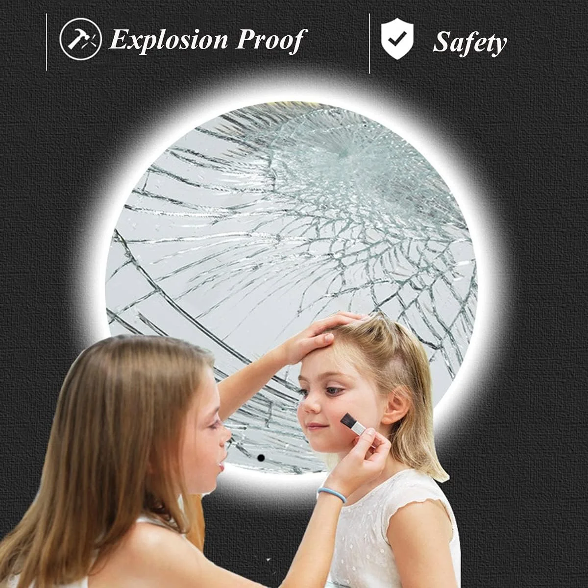 آینه حمام با نور پس زمینه ال ای دی، آینه روشویی مدرن دیواری، آینه اصلاح ال ای دی روشن، آینه هوشمند ال ای دی با کلید لمسی - آینه گرد، نور گرم - آینه 70 سانتی متر