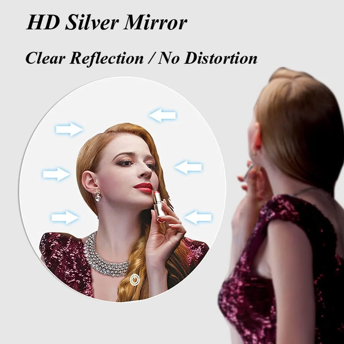 آینه حمام با نور پس زمینه ال ای دی، آینه روشویی مدرن دیواری، آینه اصلاح ال ای دی روشن، آینه هوشمند ال ای دی با کلید لمسی - آینه گرد، نور گرم - آینه 70 سانتی متر