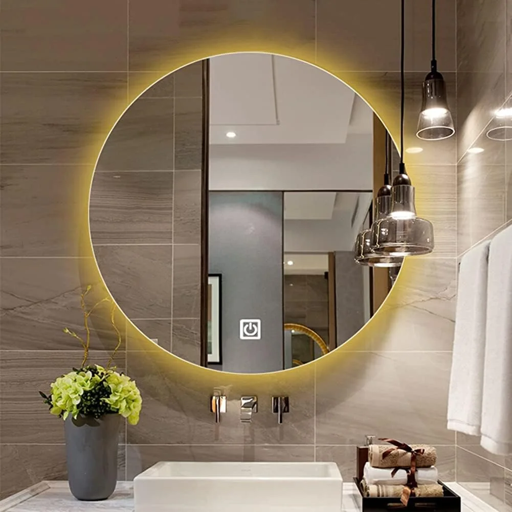 آینه حمام LED با نور پس زمینه، کلید لمسی + ضد بخار، آینه دیواری آرایش روشن Leunlee