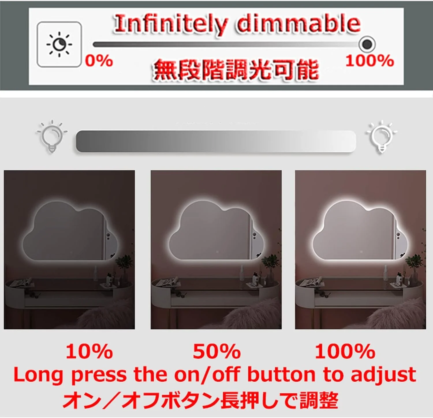 آینه حمام نورپردازی شده با چراغ های ال ای دی، آینه دیواری، 55x35 سانتی متر، 65x40 سانتی متر، 75x45 سانتی متر، آینه تزئینی ابری بدون قاب، آینه آرایش، حسگر لمسی 3 رنگ نور