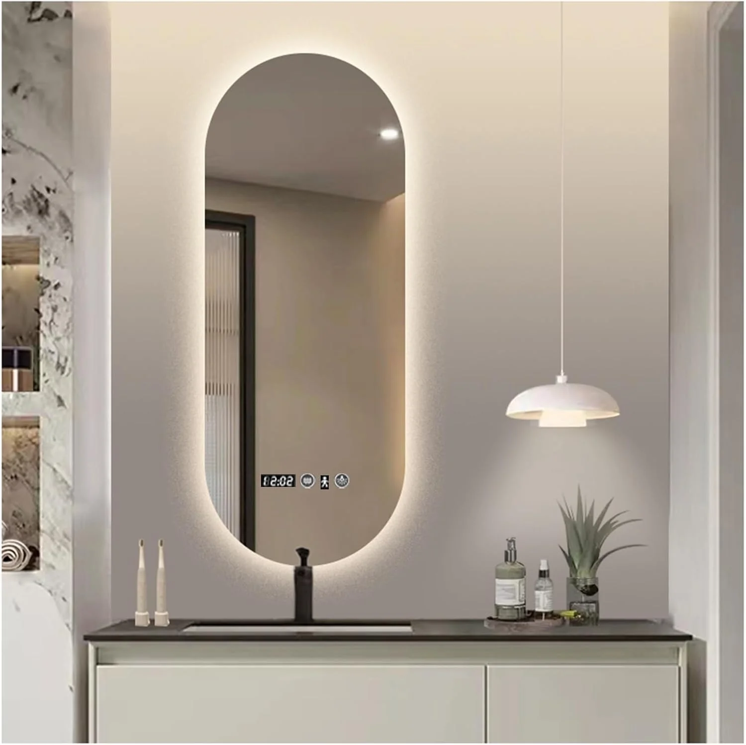 آینه حمام LED با نور پس زمینه، آینه روشویی دیواری با کلید لمسی، ضد بخار، کلید دیمر و 3 رنگ (H90*W60cm/H35.4*W23.6IN)