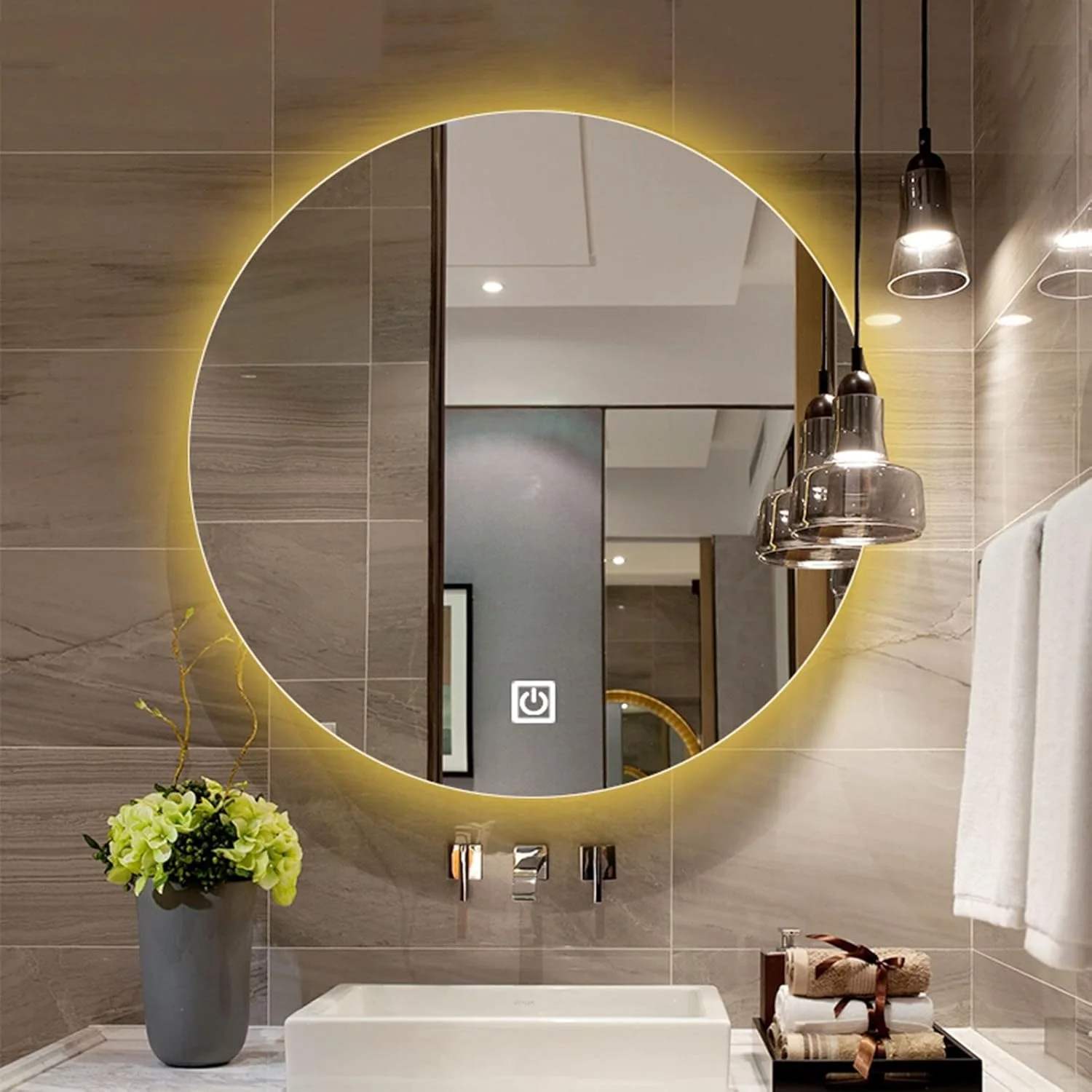 آینه حمام LED با نور پس زمینه، کلید لمسی + ضد بخار، آینه دیواری آرایش روشن Leunlee آینه حمام LED با نور پس زمینه، کلید لمسی + ضد بخار، آینه دیواری آرایش روشن Leunlee