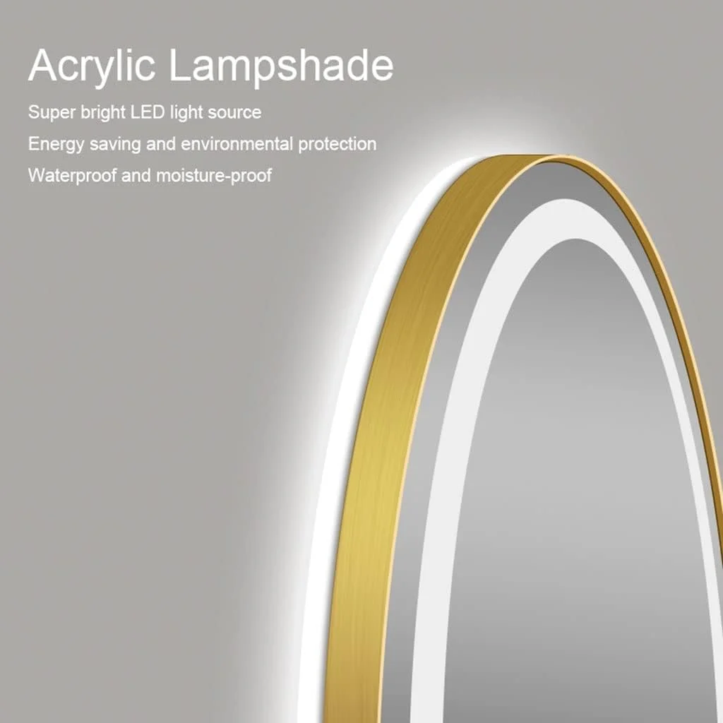 آینه آرایشی دیواری حمام با نور پس زمینه LED، دارای کلید لمسی، 3 رنگ نور قابل تنظیم، ضد بخار، قاب فلزی (رنگ: قاب طلایی گرد، اندازه: 700 میلی متر) (قاب طلایی گرد)