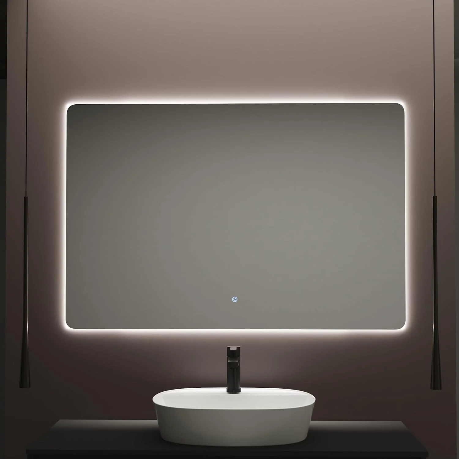 آینه مستطیلی بایکال مناسب حمام | 60 در 80 سانتی متر | دارای نور پس زمینه | صفحه لمسی با محافظ ضد بخار | 3500K/4000K/6000K | آینه با نور | آینه با LED