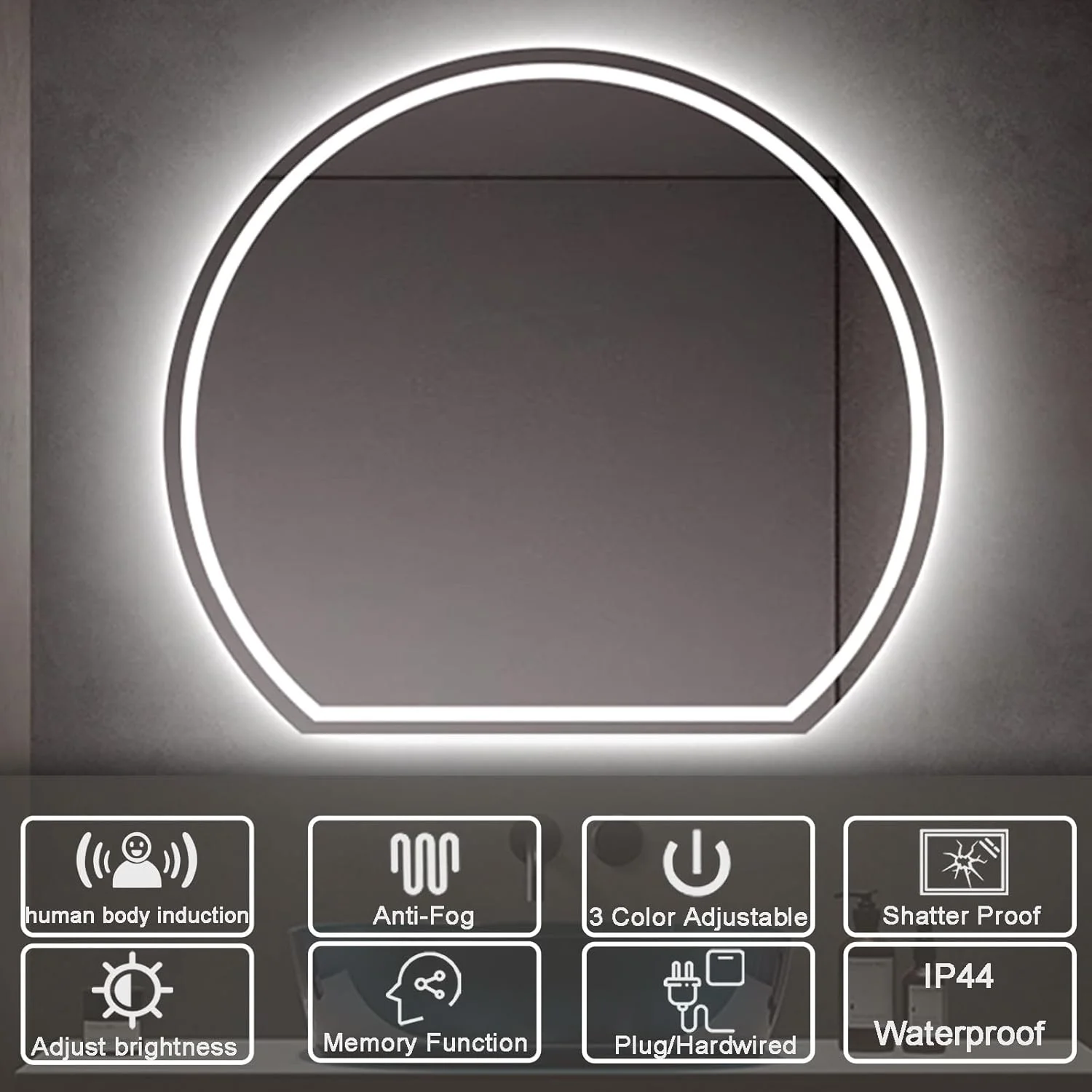 آینه حمام ال ای دی با نور پس زمینه 61 در 71 سانتی متر برای روشویی، آینه حمام ضد بخار با چراغ، دیمر دار، با کلید لمسی، آینه دیواری مدرن حمام با لمس آینه حمام ال ای دی با نور پس زمینه 61 در 71 سانتی متر برای روشویی، آینه حمام ضد بخار با چراغ، دیمر دار، با کلید لمسی، آینه دیواری مدرن حمام با لمس