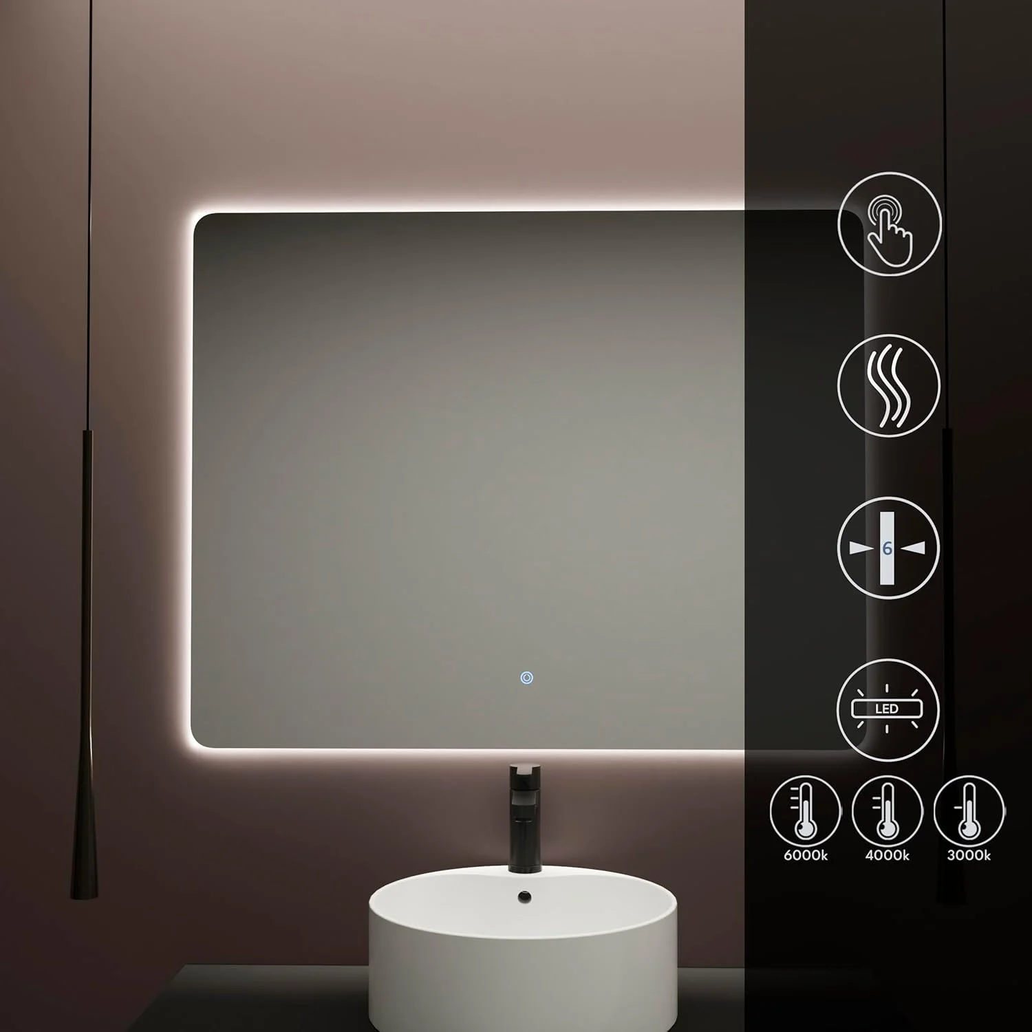 آینه مستطیلی بایکال مناسب حمام | 60 در 80 سانتی متر | دارای نور پس زمینه | صفحه لمسی با محافظ ضد بخار | 3500K/4000K/6000K | آینه با نور | آینه با LED آینه مستطیلی بایکال مناسب حمام | 60 در 80 سانتی متر | دارای نور پس زمینه | صفحه لمسی با محافظ ضد بخار | 3500K/4000K/6000K | آینه با نور | آینه با LED