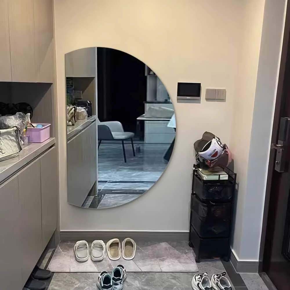 آینه LED نور پس زمینه برای ورودی - آینه دیواری تمام قد بدون قاب نیمه ماه با کلید لمسی هوشمند، آینه ضد بخار حمام (برش چپ 84 * 120 سانتی متر)