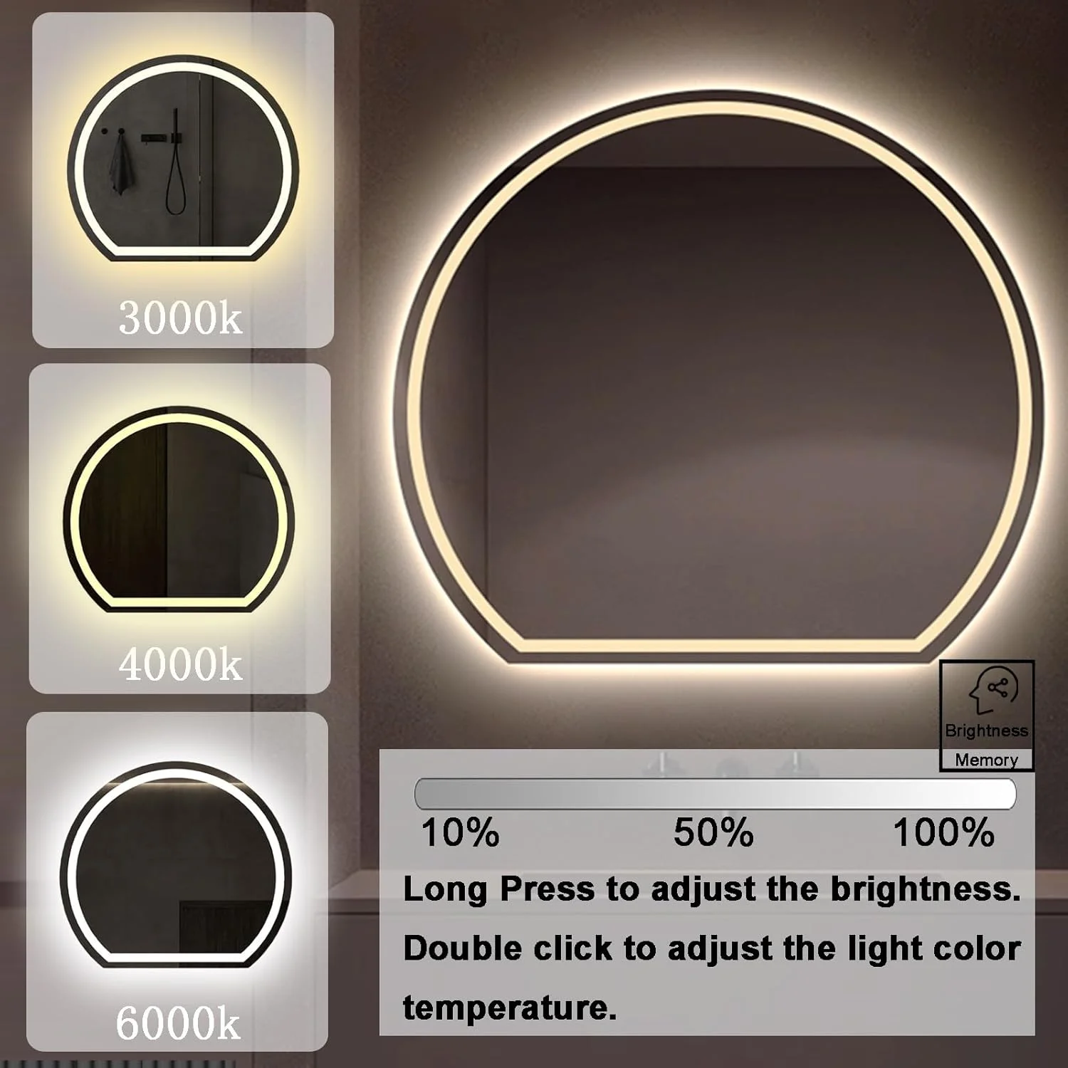 آینه حمام ال ای دی با نور پس زمینه 61 در 71 سانتی متر برای روشویی، آینه حمام ضد بخار با چراغ، دیمر دار، با کلید لمسی، آینه دیواری مدرن حمام با لمس آینه حمام ال ای دی با نور پس زمینه 61 در 71 سانتی متر برای روشویی، آینه حمام ضد بخار با چراغ، دیمر دار، با کلید لمسی، آینه دیواری مدرن حمام با لمس