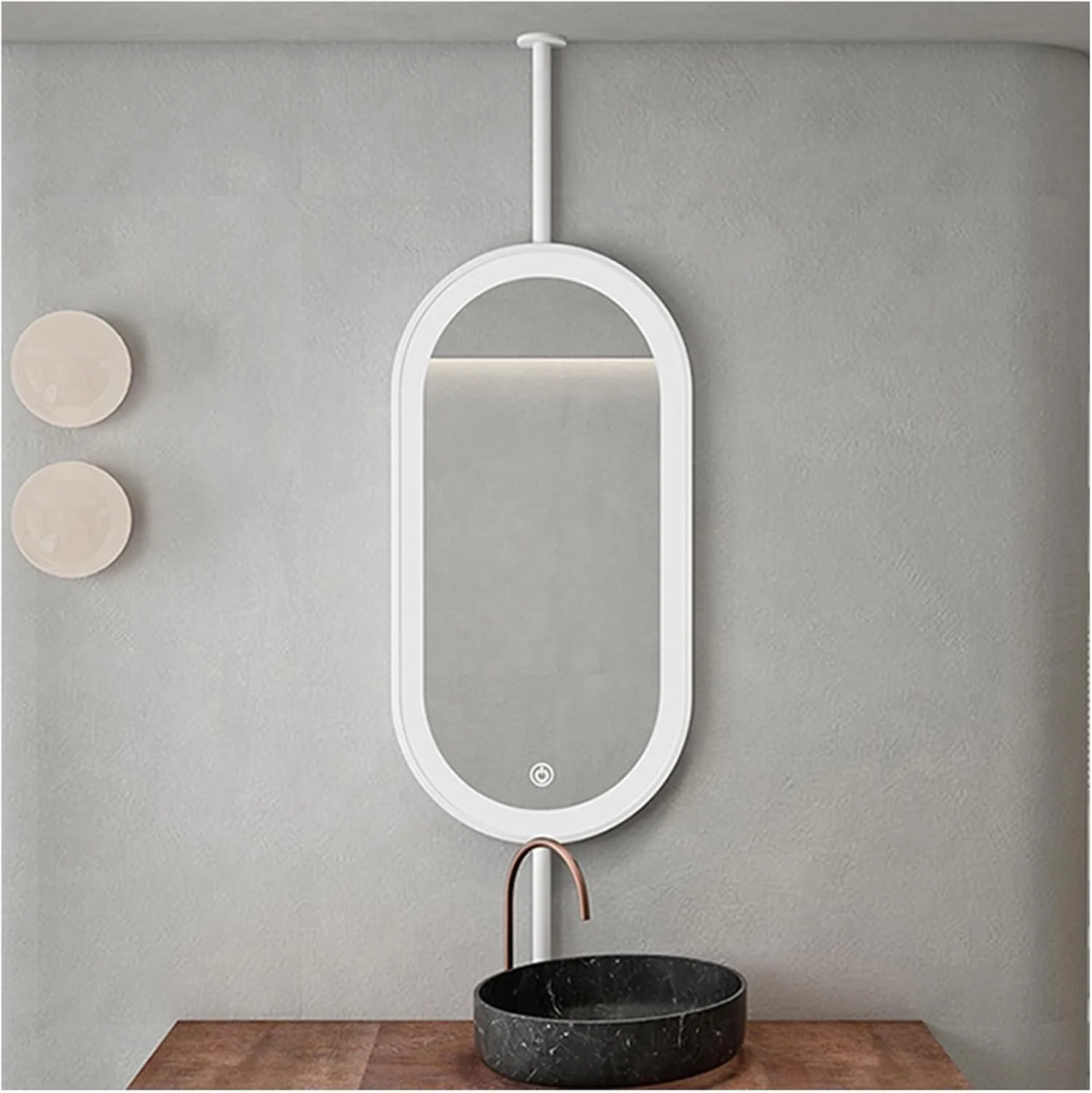 آینه آویز سقفی، آینه حمام ال ای دی، آینه فلزی بیضی شکل سقفی، روشنایی قابل تنظیم، برای ورودی، کمد لباس و دکوراسیون منزل (بازوی قابل تنظیم) (سفید، 50x80 سانتی متر)