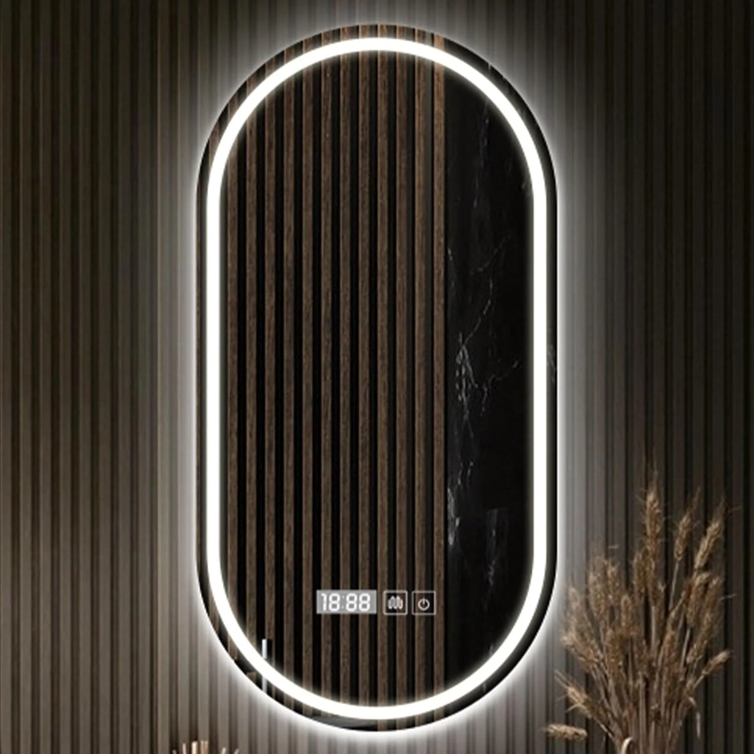 آینه بیضی ال ای دی حمام، آینه روشویی دیواری با نور قابل تنظیم 3000K/4000K/6000K، دکمه لمسی هوشمند ضد بخار، آینه آرایش با نور کم نور شونده (رنگ: A، اندازه: 60 * 90 سانتی متر) (C 3