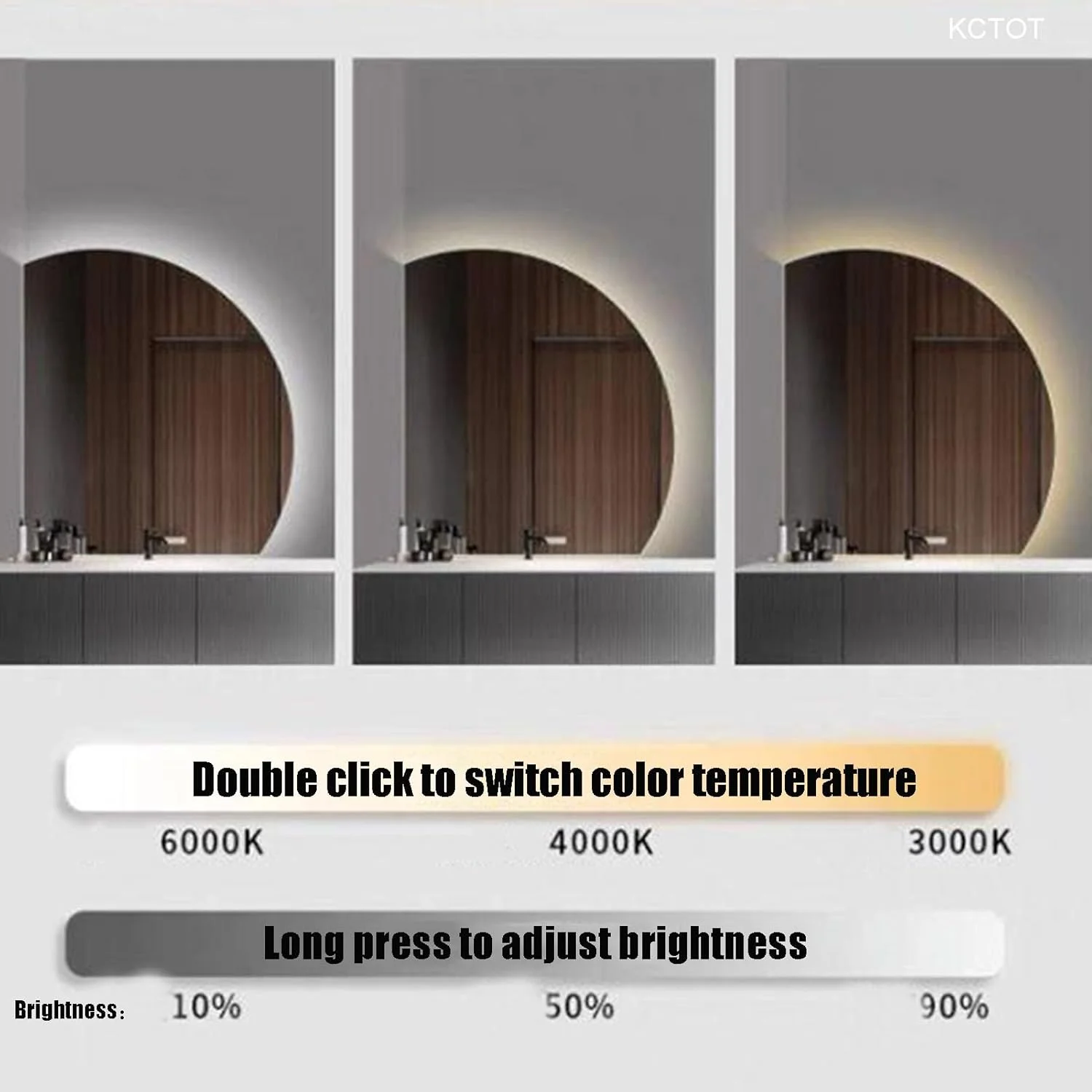 آینه حمام LED با ضد بخار، تنظیم نور سه رنگ، آینه هوشمند دیواری، آینه حمام نورانی - آینه روشن و شیک (بزرگ 80x80 سانتی متر)