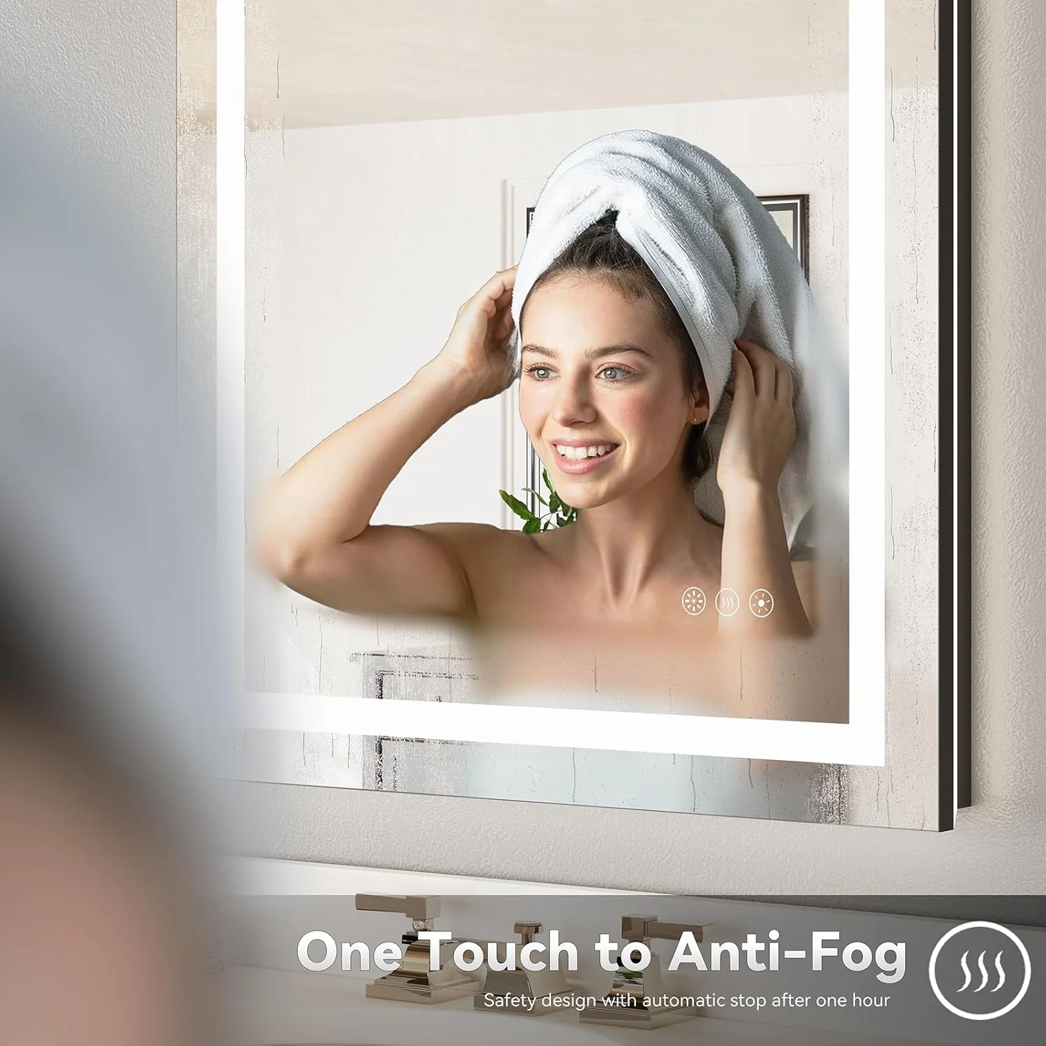 آینه ال ای دی مشکی 28x36 برای حمام با نور جلو و نور پس زمینه، آینه های روشن برای دیوار، 3 رنگ، کم نور شونده پیوسته، ضد بخار، آینه قاب آلومینیومی مشکی مات با نور