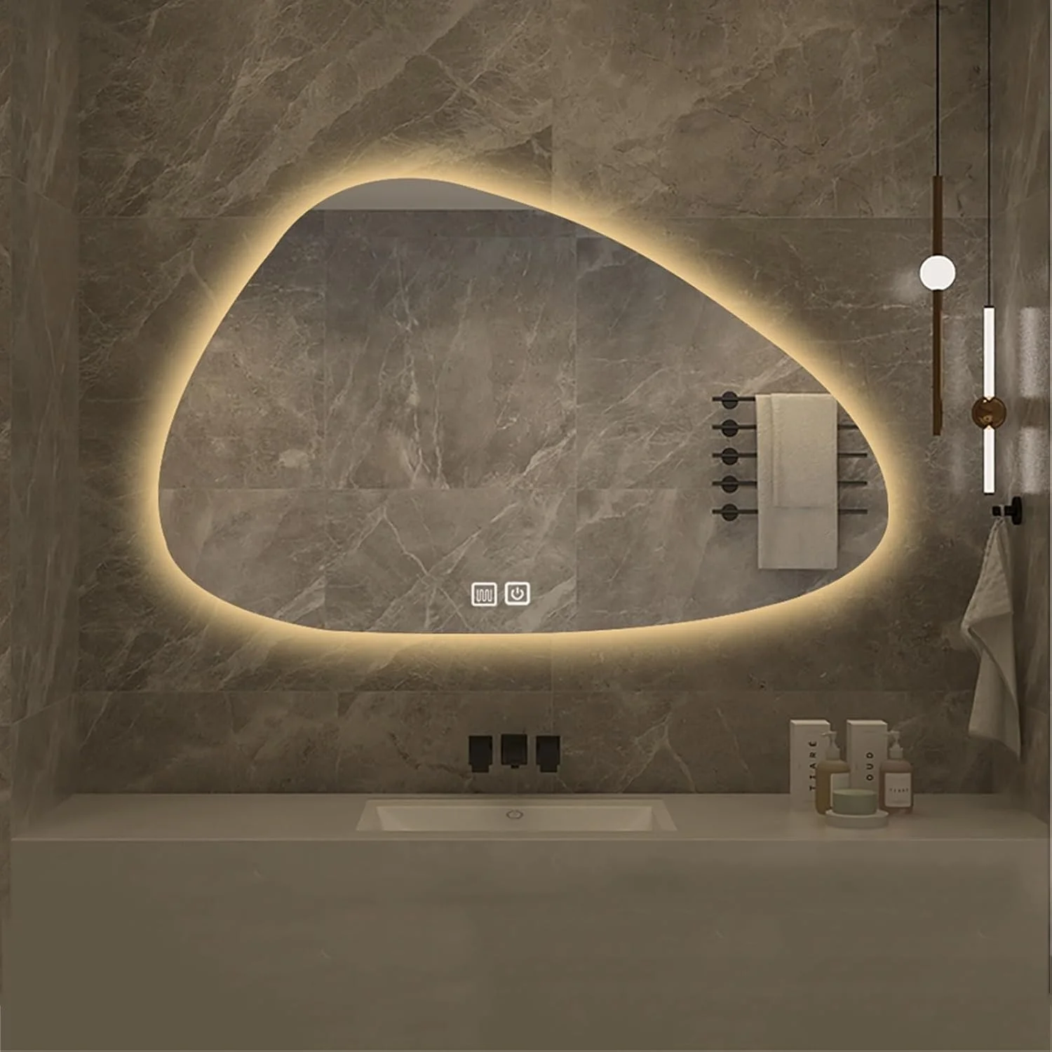 Bathroom Mirror with 3 Colour LED Light, Anti-fog Wall Mirror, Dimmable Explosion Proof Wall Mount Mirror, Makeup Mirror, for Entryway Bedroom Living Room Bathroom (Size : 19.6"x27.5"/50x70CM)