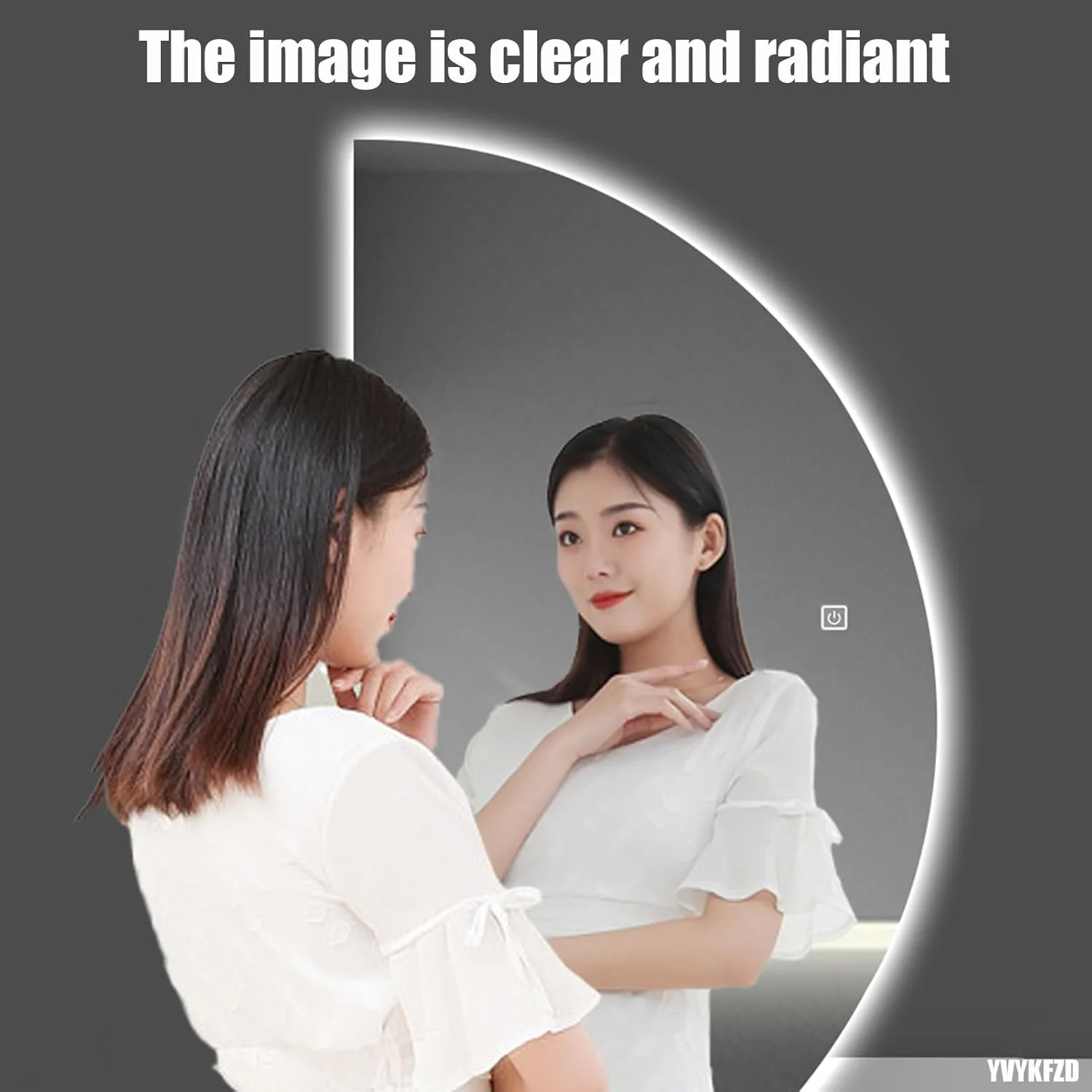 آینه حمام LED با ضد بخار، 3 رنگ قابل تنظیم، آینه روشویی نیم دایره آویز، آینه دیواری بزرگ نامنظم هلالی - نورانی و شیک (برش راست 35x70 سانتی متر)