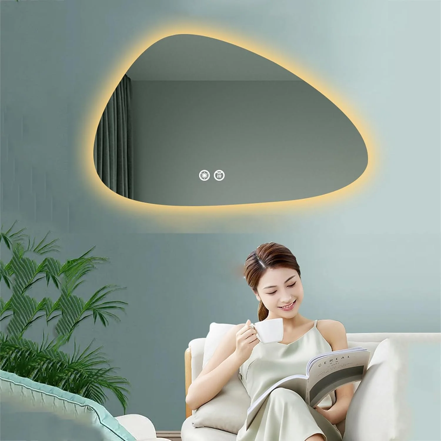 Bathroom Mirror with 3 Colour LED Light, Anti-fog Wall Mirror, Dimmable Explosion Proof Wall Mount Mirror, Makeup Mirror, for Entryway Bedroom Living Room Bathroom (Size : 19.6"x27.5"/50x70CM)