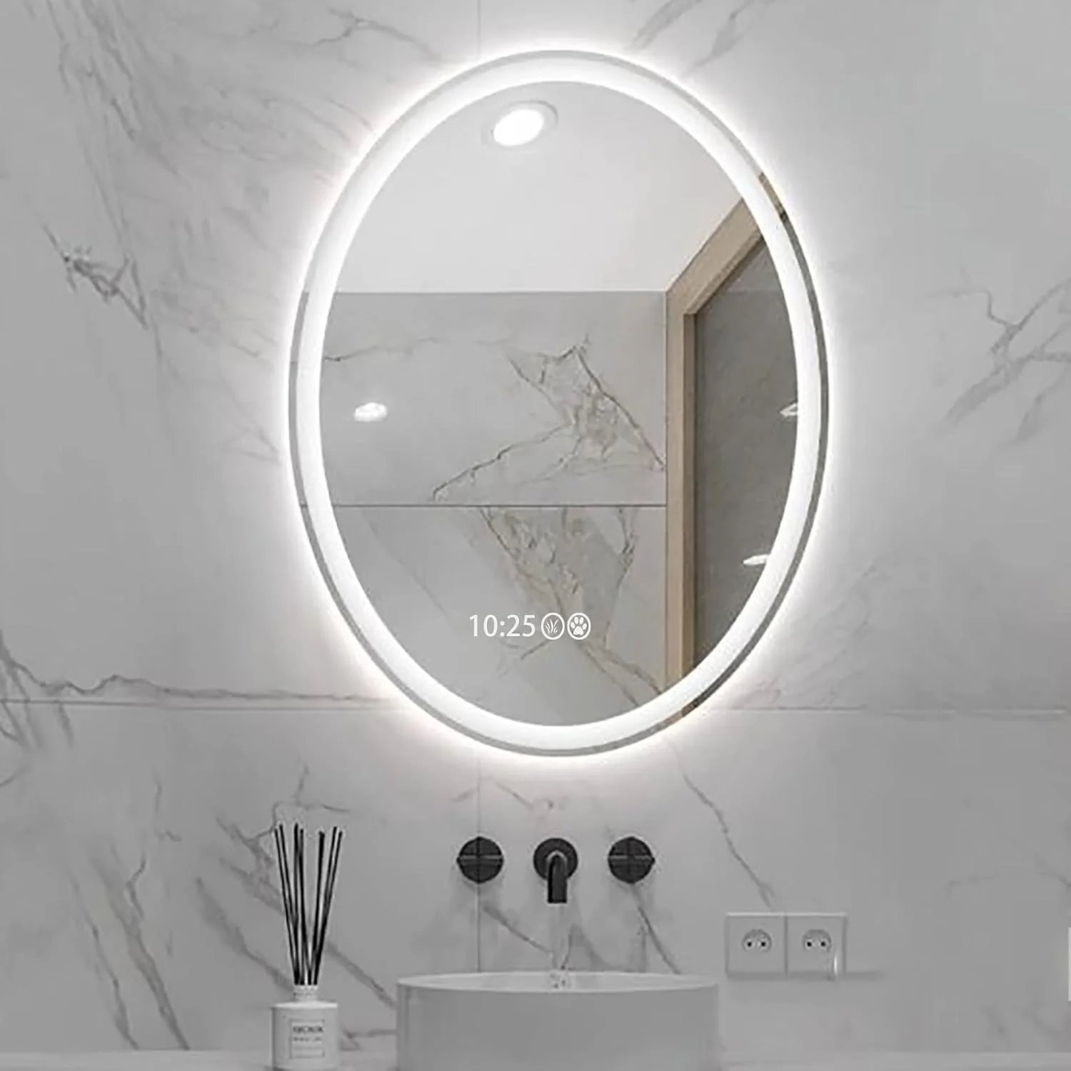 آینه حمام LED با نور پس زمینه بیضی شکل، ضد بخار، 3 رنگ نور، قابل تنظیم، نصب دیواری، آینه روشویی حمام بدون قاب، ضد خرد شدن، کنترل لمسی، آینه آرایش هوشمند، نور سه رنگ - 70 * 90 سانتی متر