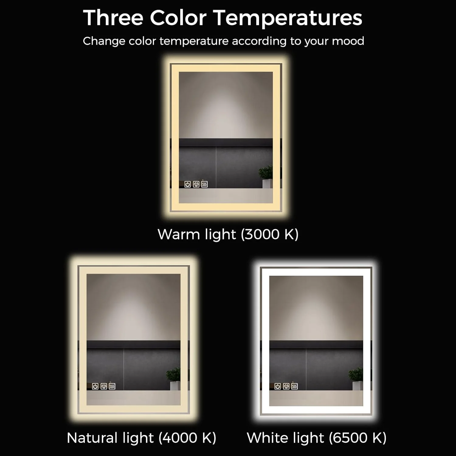 آینه روشویی ال ای دی با نور، ضد بخار، با قابلیت تنظیم نور، آینه حمام روشن برای دیوار، عملکرد حافظه، شیشه سکوریت، مقاوم در برابر شکستن، نور پس زمینه و نور جلو، 60x80 سانتی متر