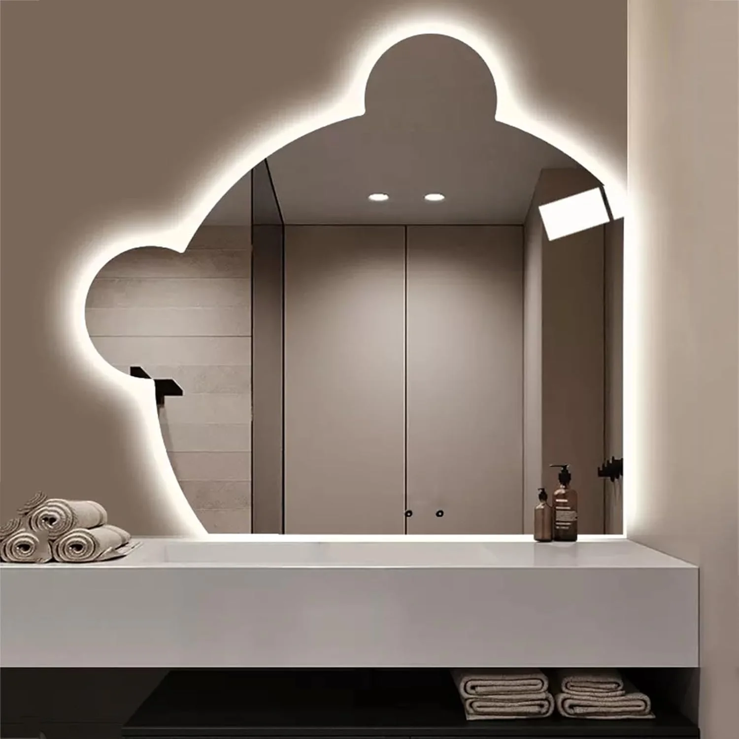 آینه حمام با 3 حالت نور، آینه دیواری ضد بخار، آینه روشویی با کلید لمسی برای حمام، اتاق خواب، ورودی، ضد انفجار، روشنایی قابل تنظیم (رنگ: L، اندازه: 31.4 اینچ)