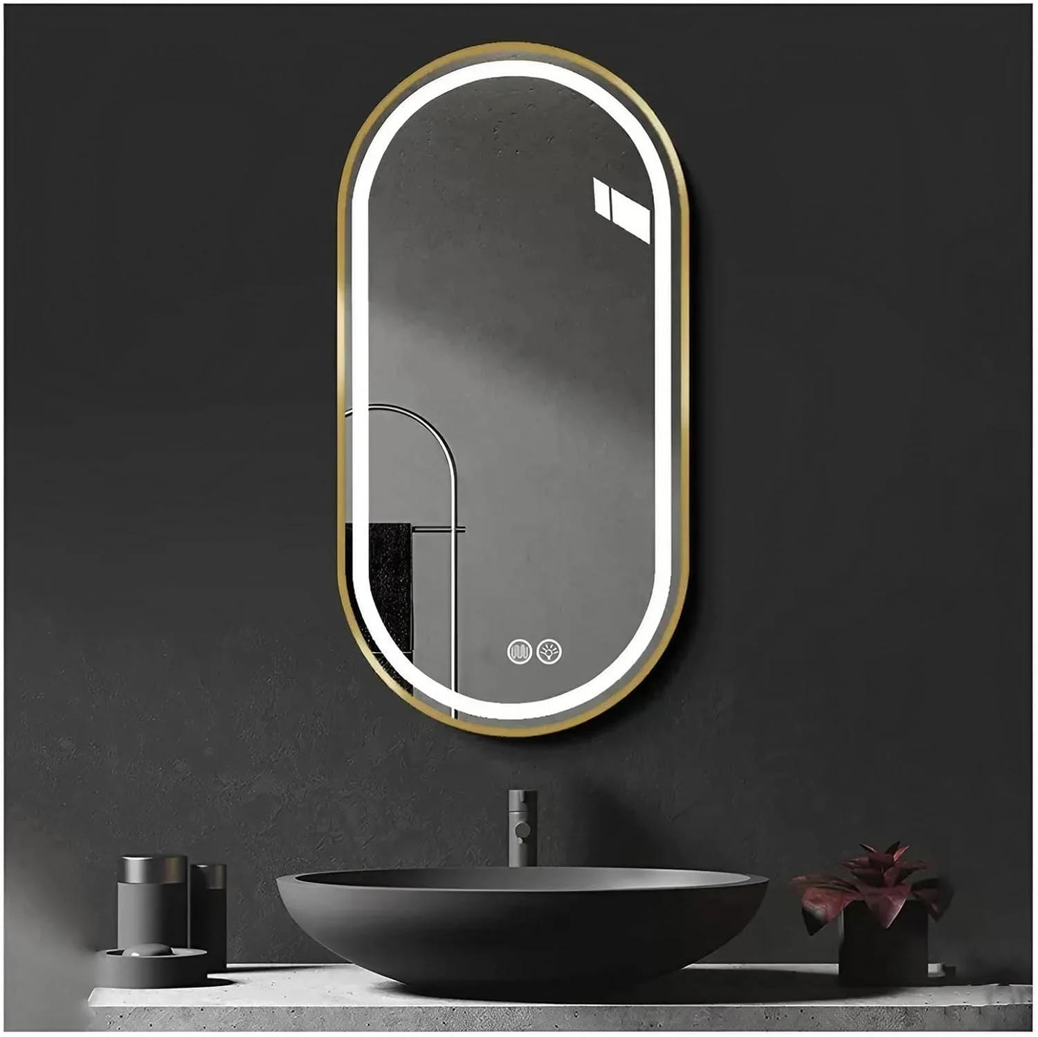 آینه حمام ال ای دی 50 در 80 سانتی متر، آینه روشویی دیواری ضد بخار و نورپردازی شده، آینه چراغ دار با حسگر لمسی و 3 رنگ قابل تنظیم، عمودی