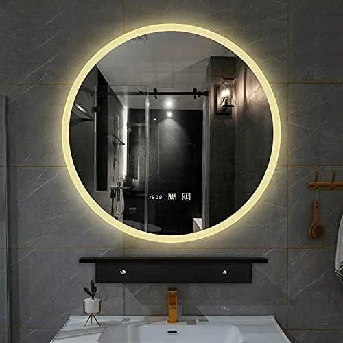 آینه گرد حمام با چراغ، کنترل لمسی حسگر، ضد بخار، LED نورانی، آینه های دیواری روشویی حمام، نور گرم - 80 سانتی متر (31 اینچ)