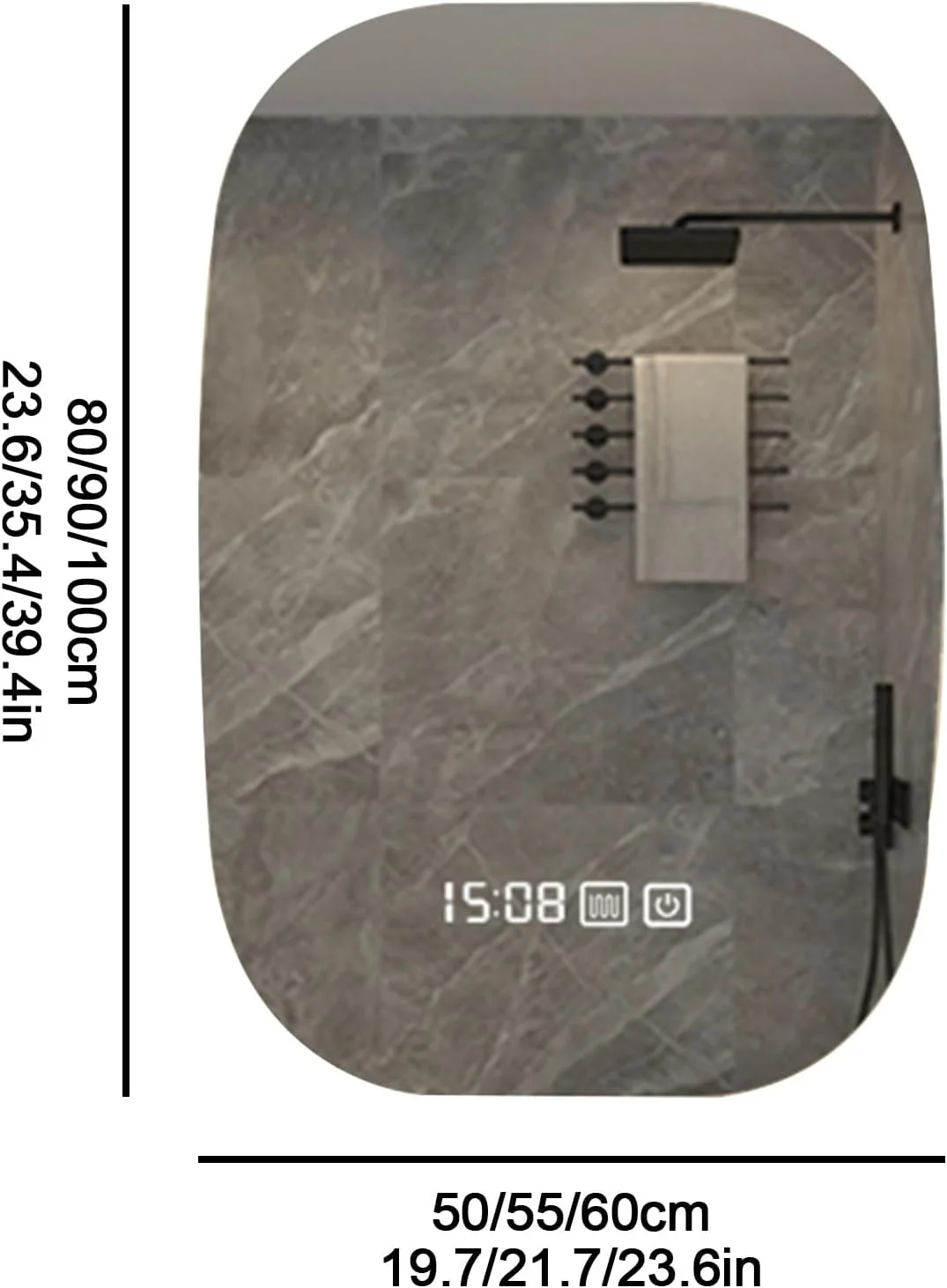 آینه حمام ال ای دی با چراغ، آینه دیواری ضد بخار، بدون قاب نصب شده روی دیوار، آینه روشن با 3 رنگ، قابل تنظیم گرم/طبیعی/سفید، آینه دیواری ضد بخار (نور سه رنگ، 60*100 سانتی متر)