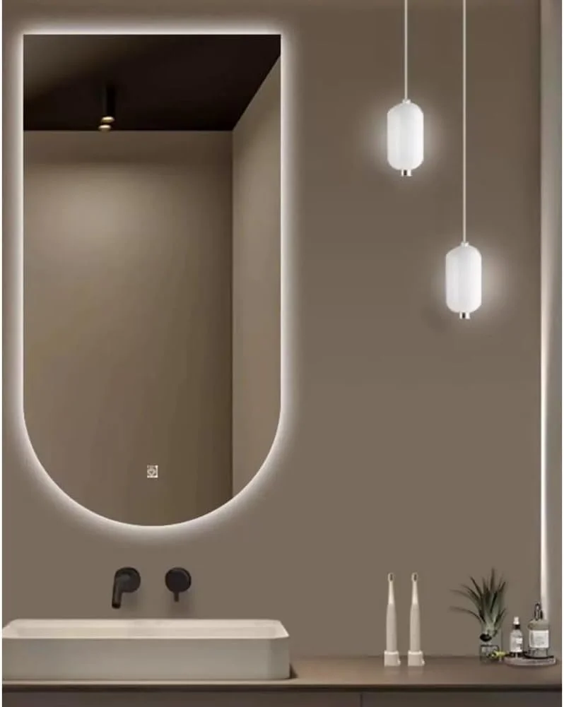 آینه حمام چراغ دار 40x70 سانتی متر، ضد بخار، آینه ال ای دی ضد شکست، 3 رنگ قابل تنظیم با دکمه لمسی، قابل نصب روی دیوار