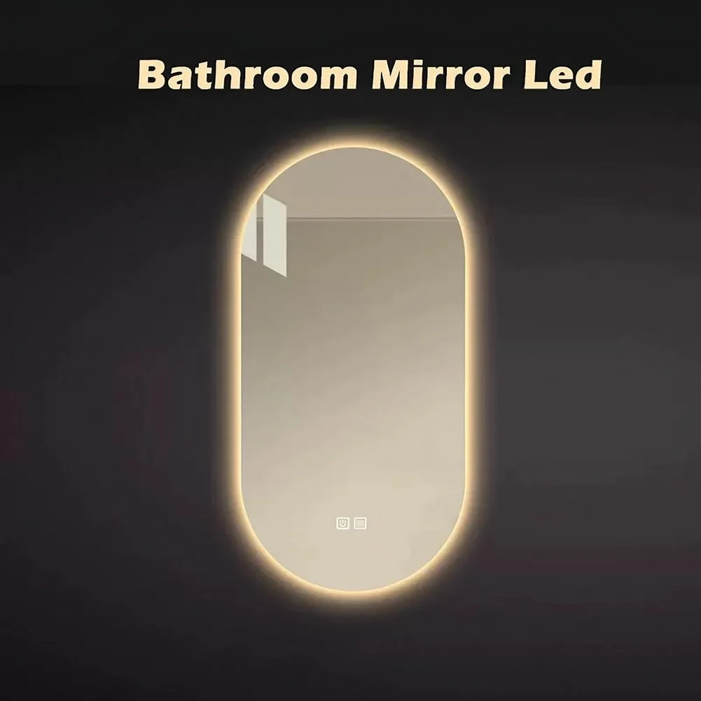 آینه حمام ال ای دی 400x800 میلی متر، آینه روشویی با ضد بخار، آینه آرایشی دیواری روشن با 3 رنگ قابل تنظیم