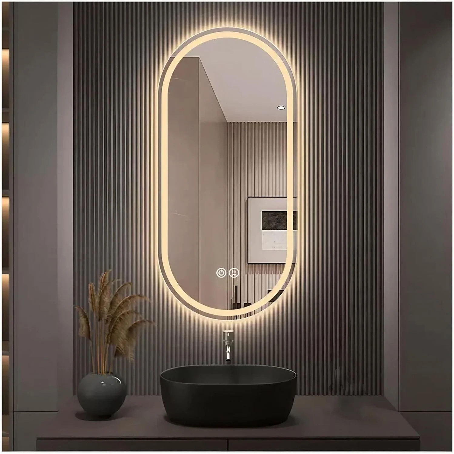 آینه ال ای دی حمام 50 در 80 سانتی متر با ضد بخار، آینه های روشویی با قابلیت تنظیم نور پیوسته برای دیوار، 3 رنگ، آینه لمسی ال ای دی مدرن با شیشه نشکن